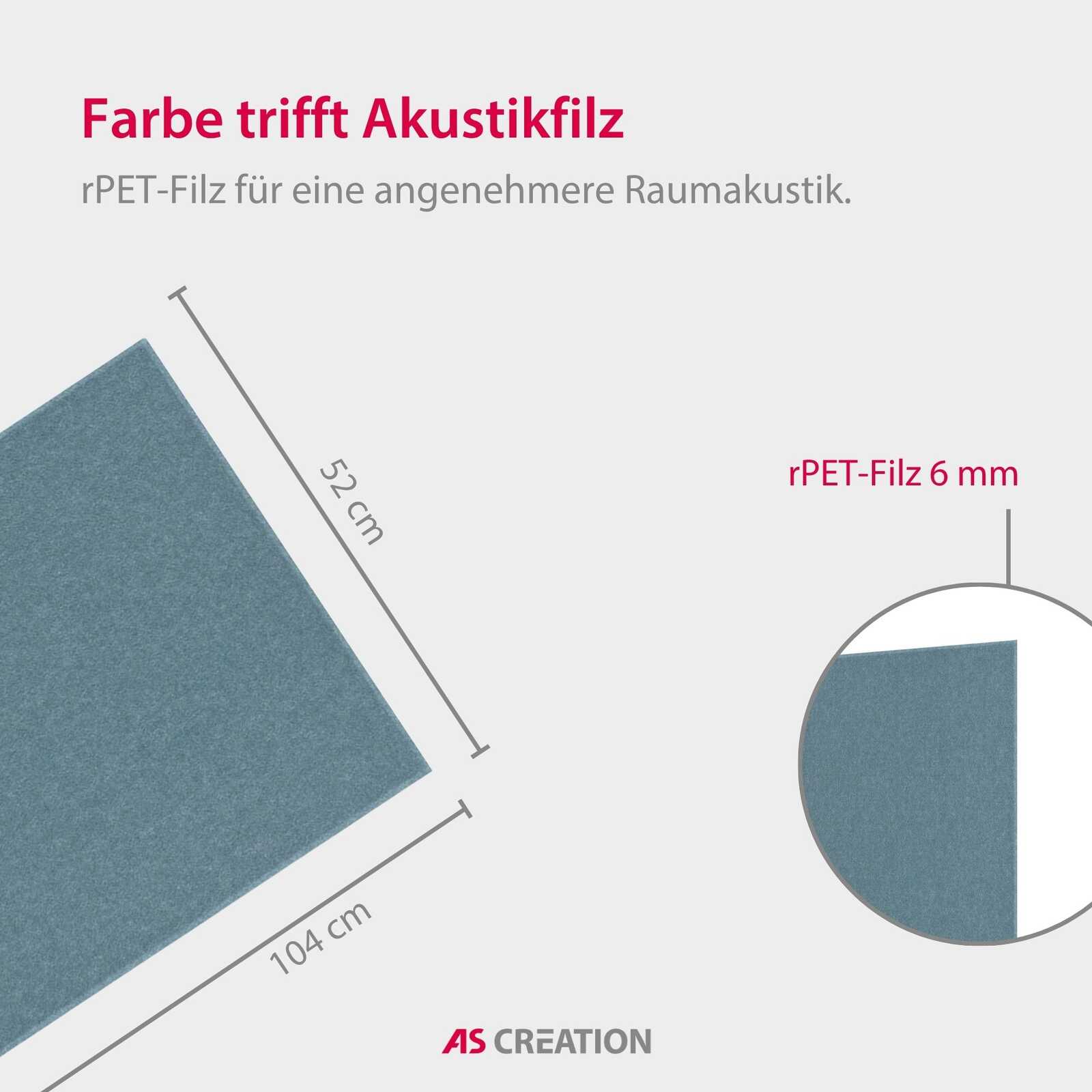 rPET-Filz, Raumakustik, Akustikfilz, 6 mm, 52 cm