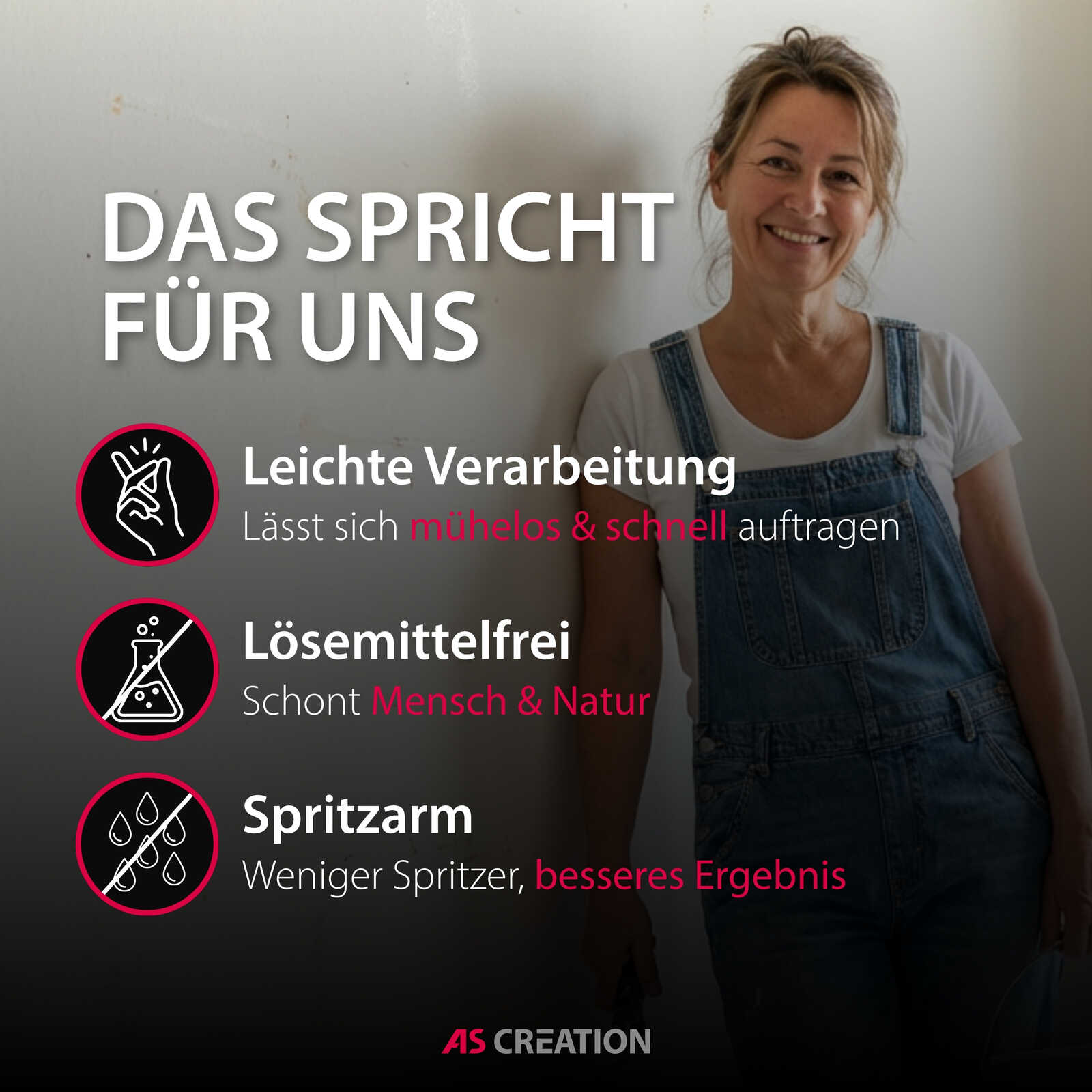 Frau, Jeanslatz, weißes T-Shirt, Textgrafik, Poster-Design