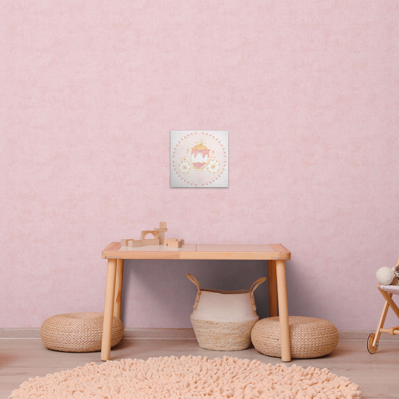Kutsche im Märchenland - Leinwandbild für Kinder – 30 x 30 cm - Beige, Gelb