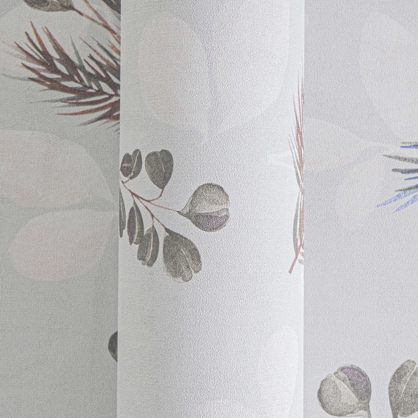             Stilvolle Vliestapete mit dezentem, filigranem Blättermuster, einfache Oberflächenstruktur – Grau, Bunt
        