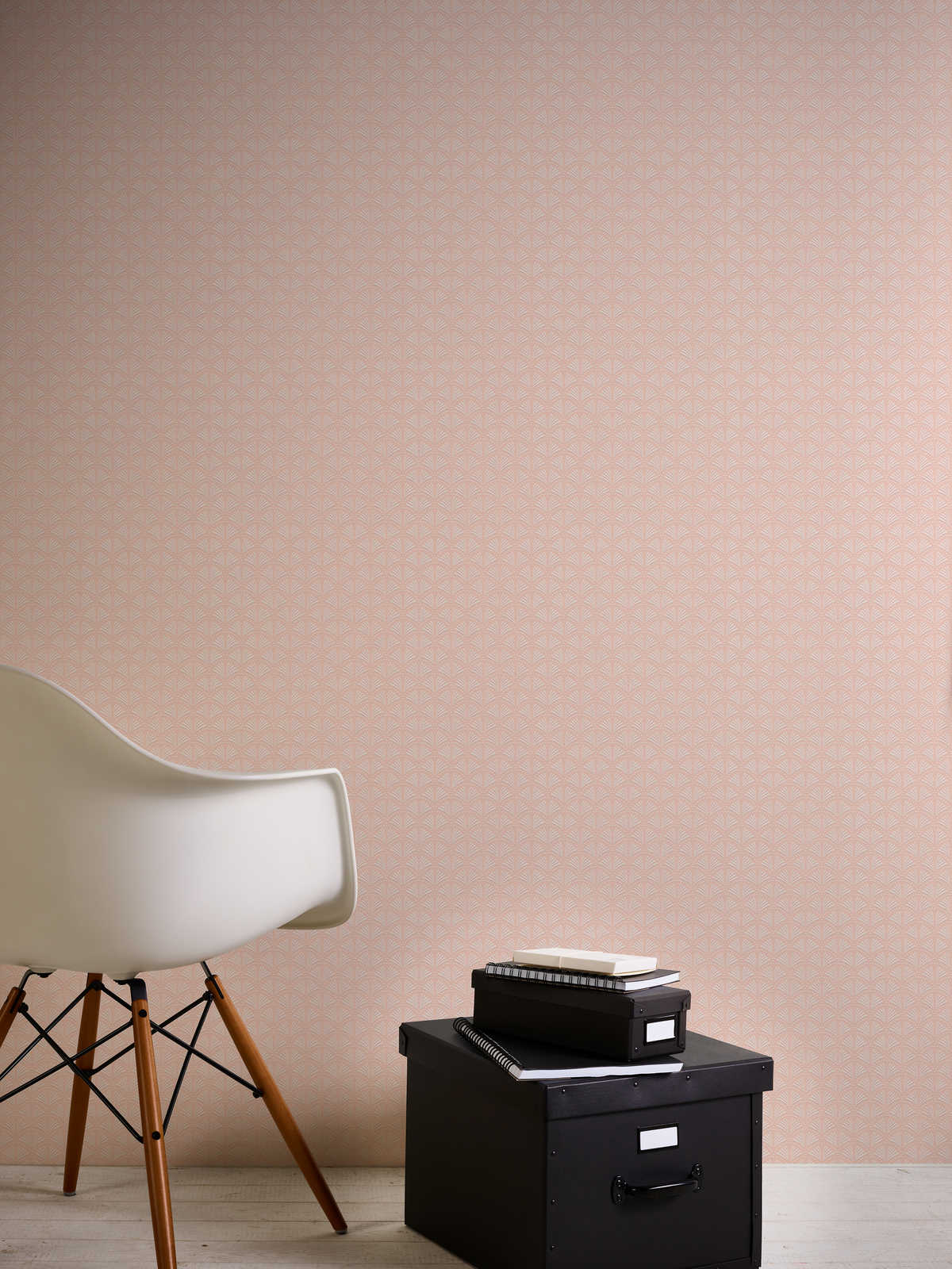 Glitzer Tapete Rosa mit Fächer Design im Retro Stil – Metallic, Rosa, Weiß