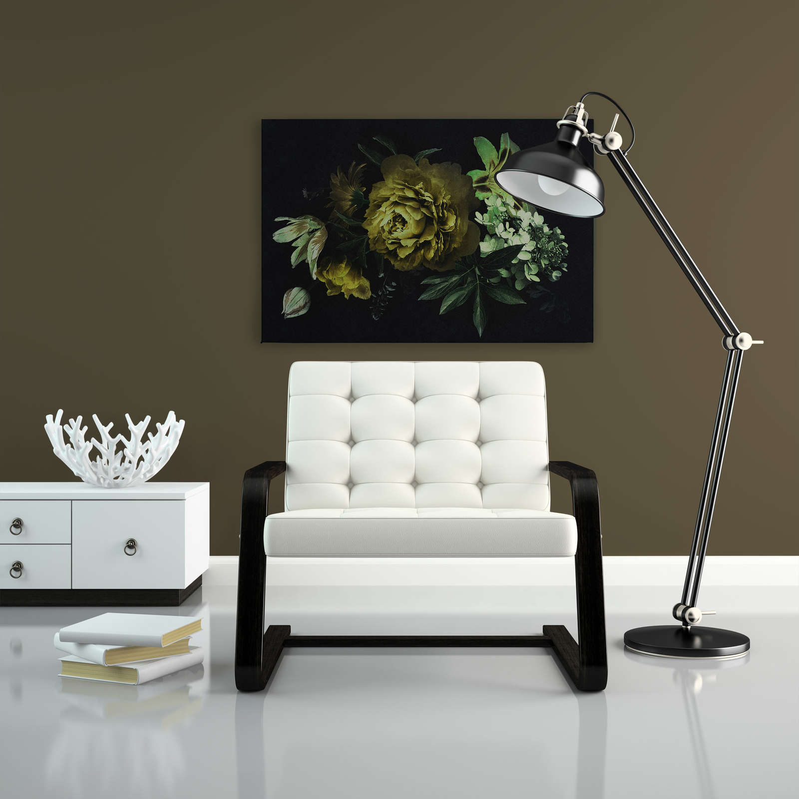             Drama queen 2 - Blumenstrauß Leinwandbild in Pappe Struktur in Grün – 0,90 m x 0,60 m
        