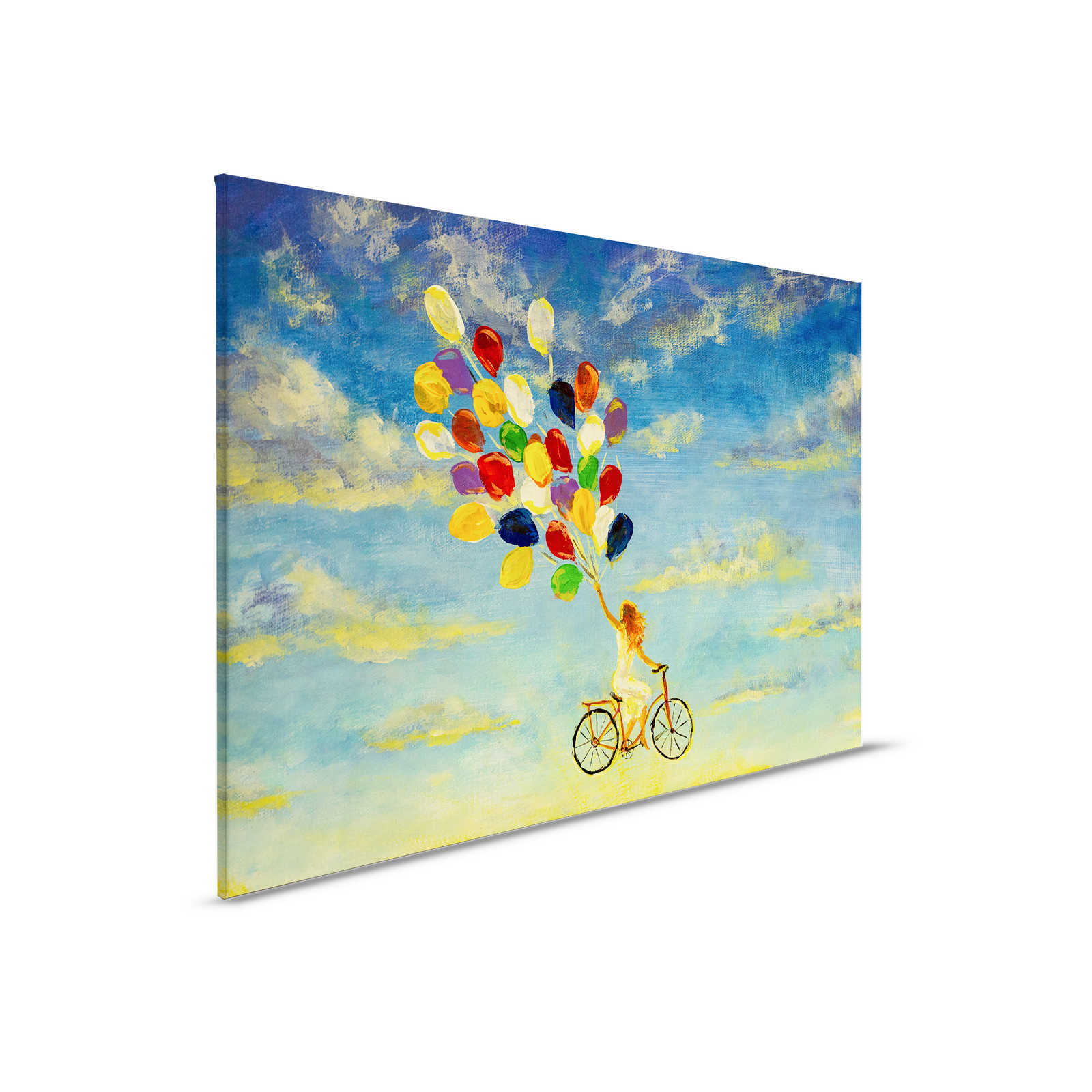         Peinture sur toile avec femme sur vélo dans le ciel - 0,90 m x 0,60 m
    