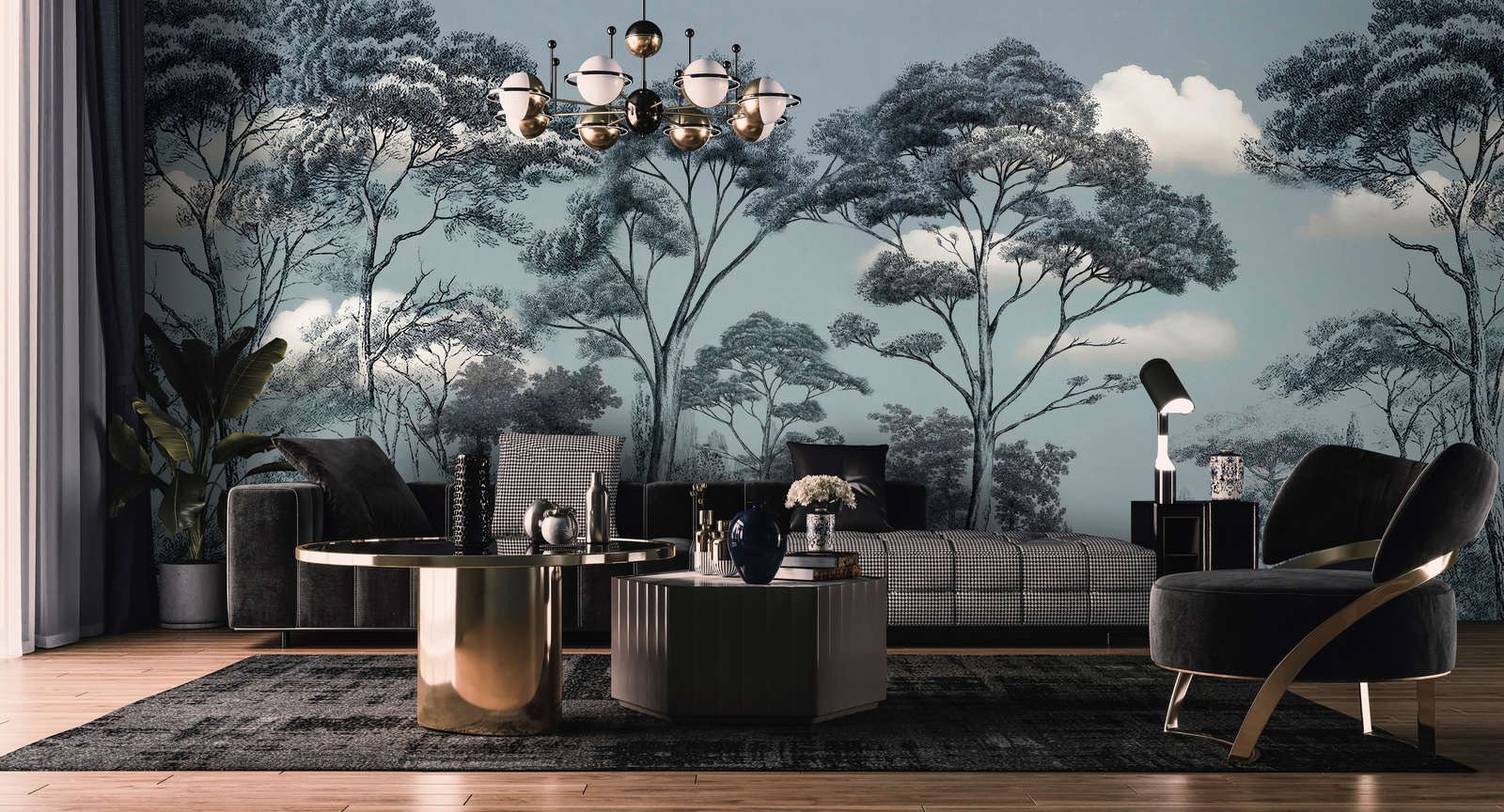             Fototapete »skye 2« - Regenwald vor Wolken –Blau-Grün | Glattes, leicht glänzendes Premiumvlies
        