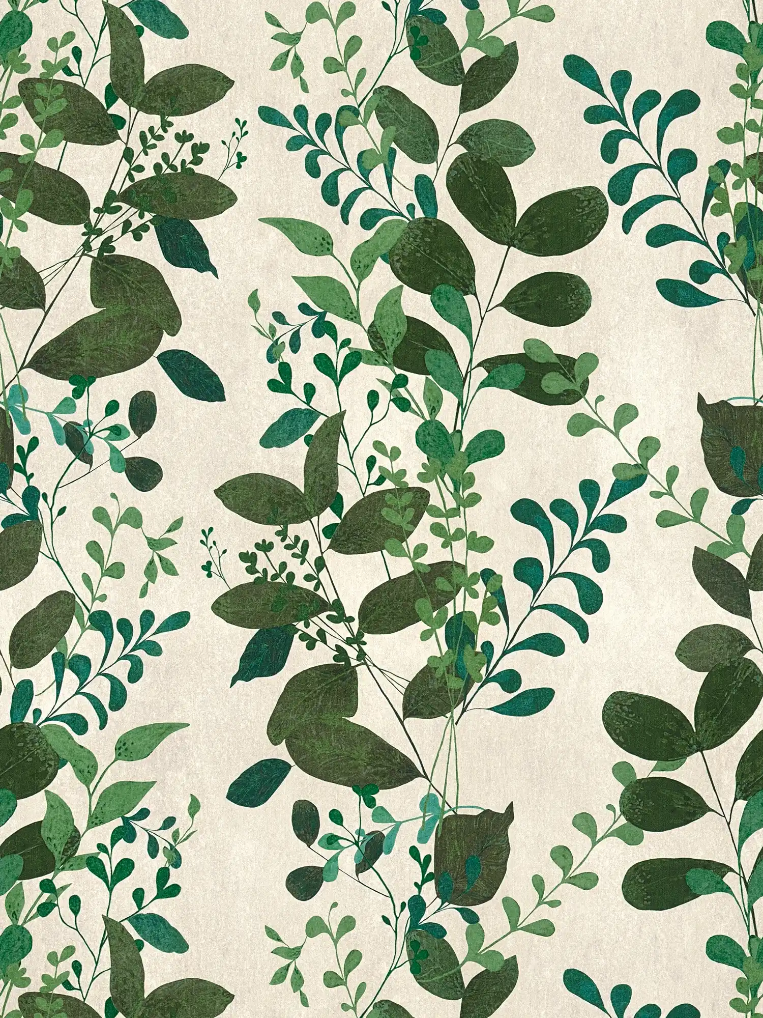         Non-woven wallpaper with leafy branches, matt and subtly textured - grey, white, green
    