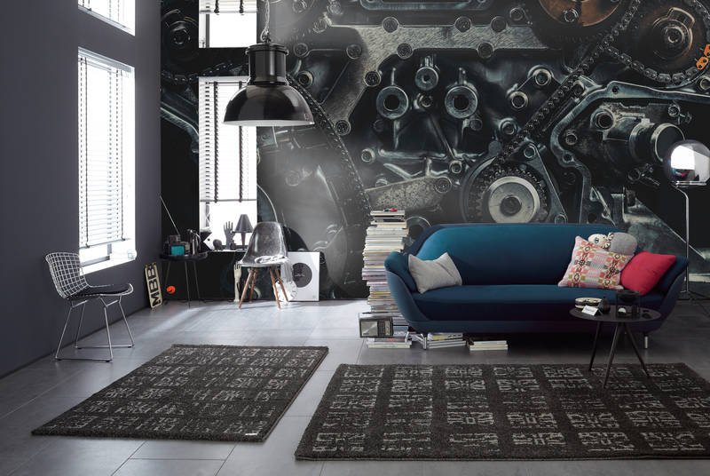             Urban Loft Vliestapete – Fototapete mit Motor Details und 3D Effekt – Grau, Schwarz
        