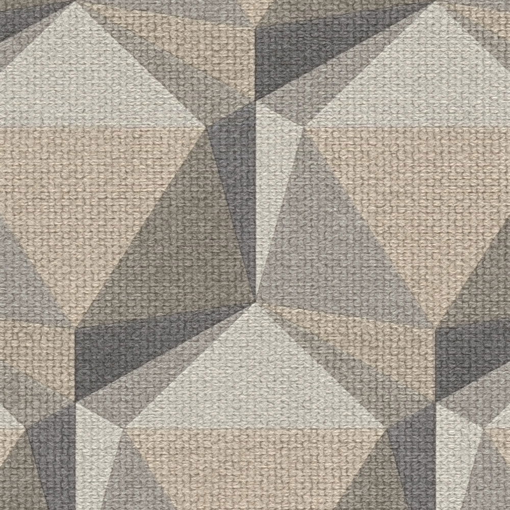             3D Tapete mit Grafik-Muster im Retro Look – Beige, Creme, Grau
        