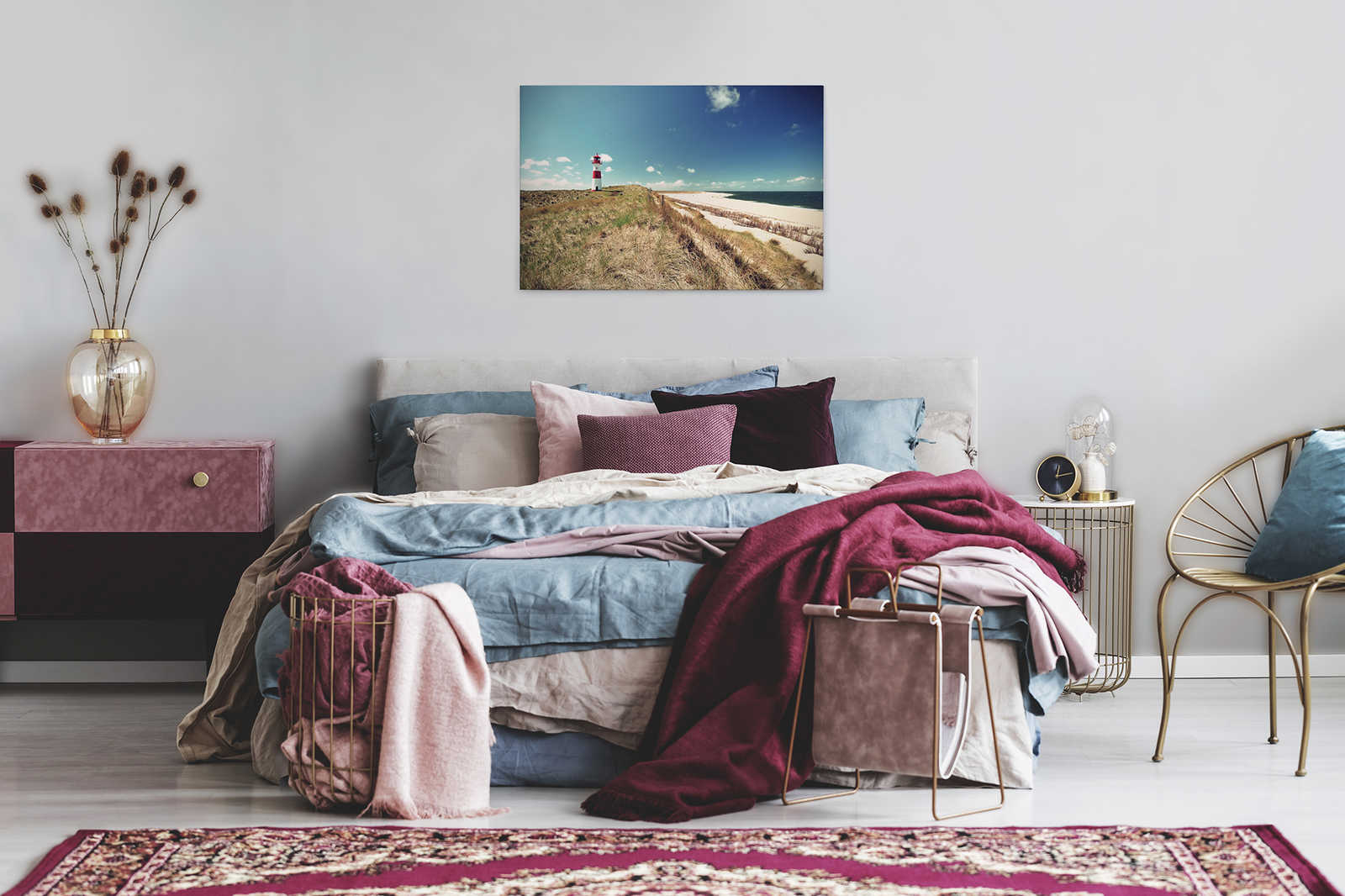             Leinwand mit Strandlandschaft mit Leuchtturm – 0,90 m x 0,60 m
        