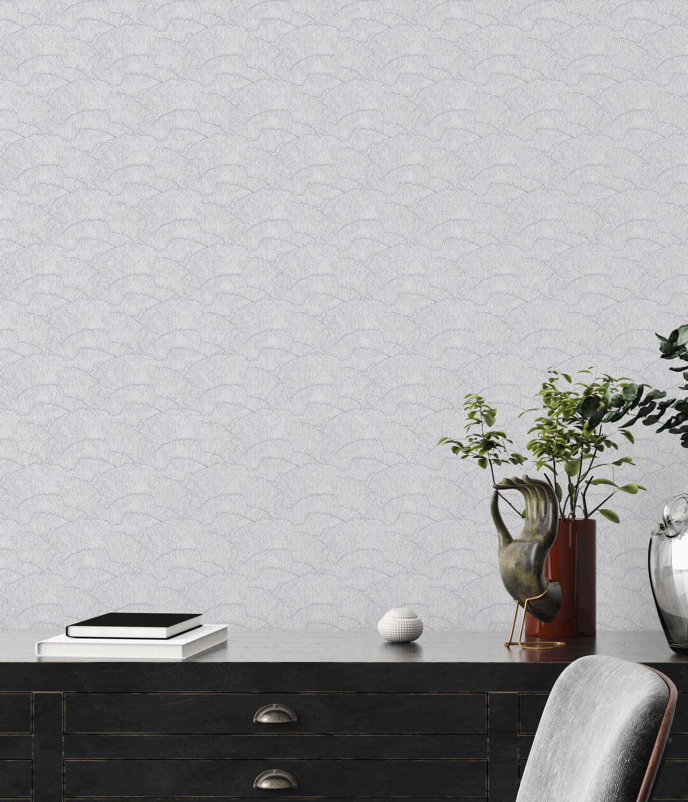             Vliestapete mit abstrakten Muster – Silber, Weiß, Metallic
        