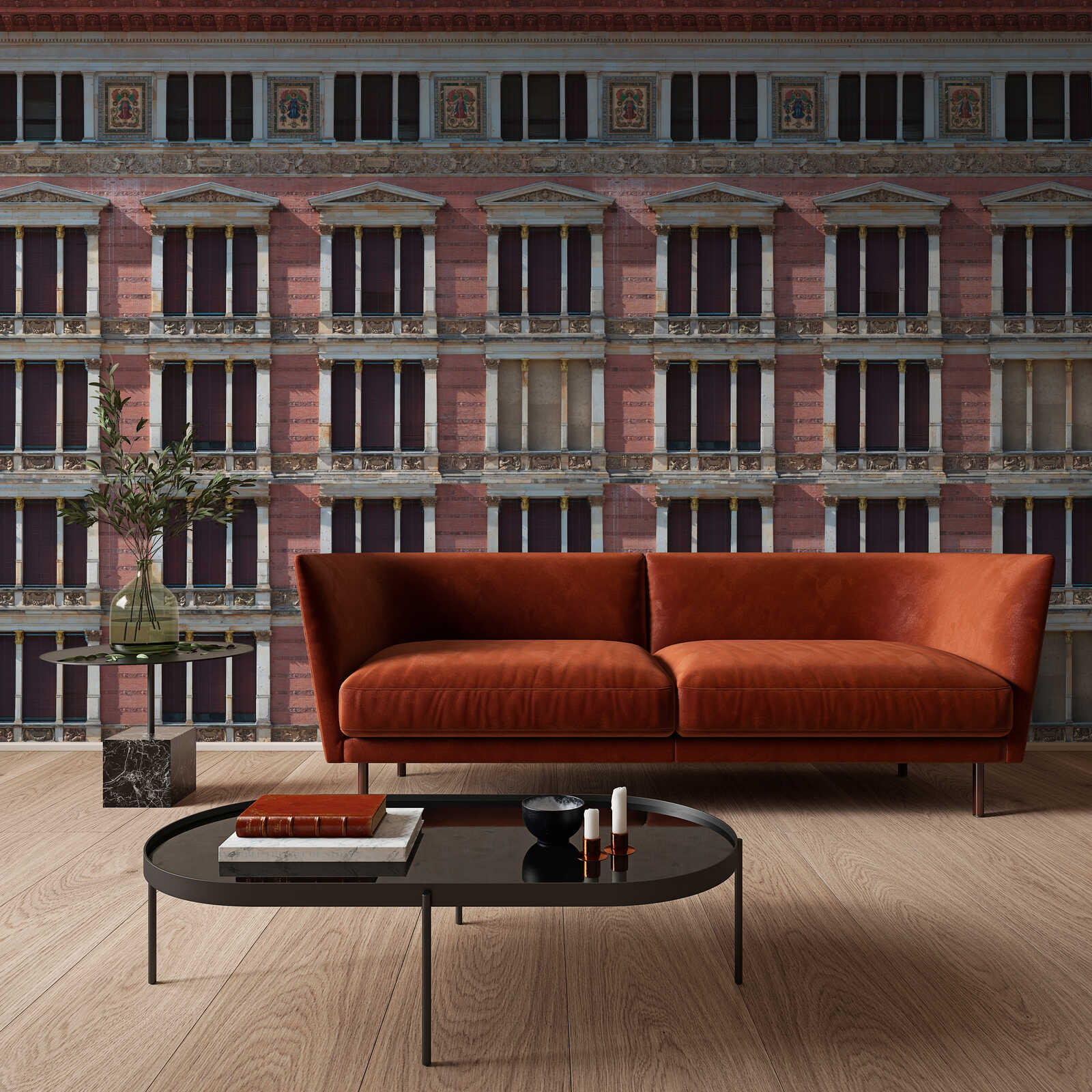 Sofa, Wohnzimmer, Samt, Cognacfarben, Wohnstil