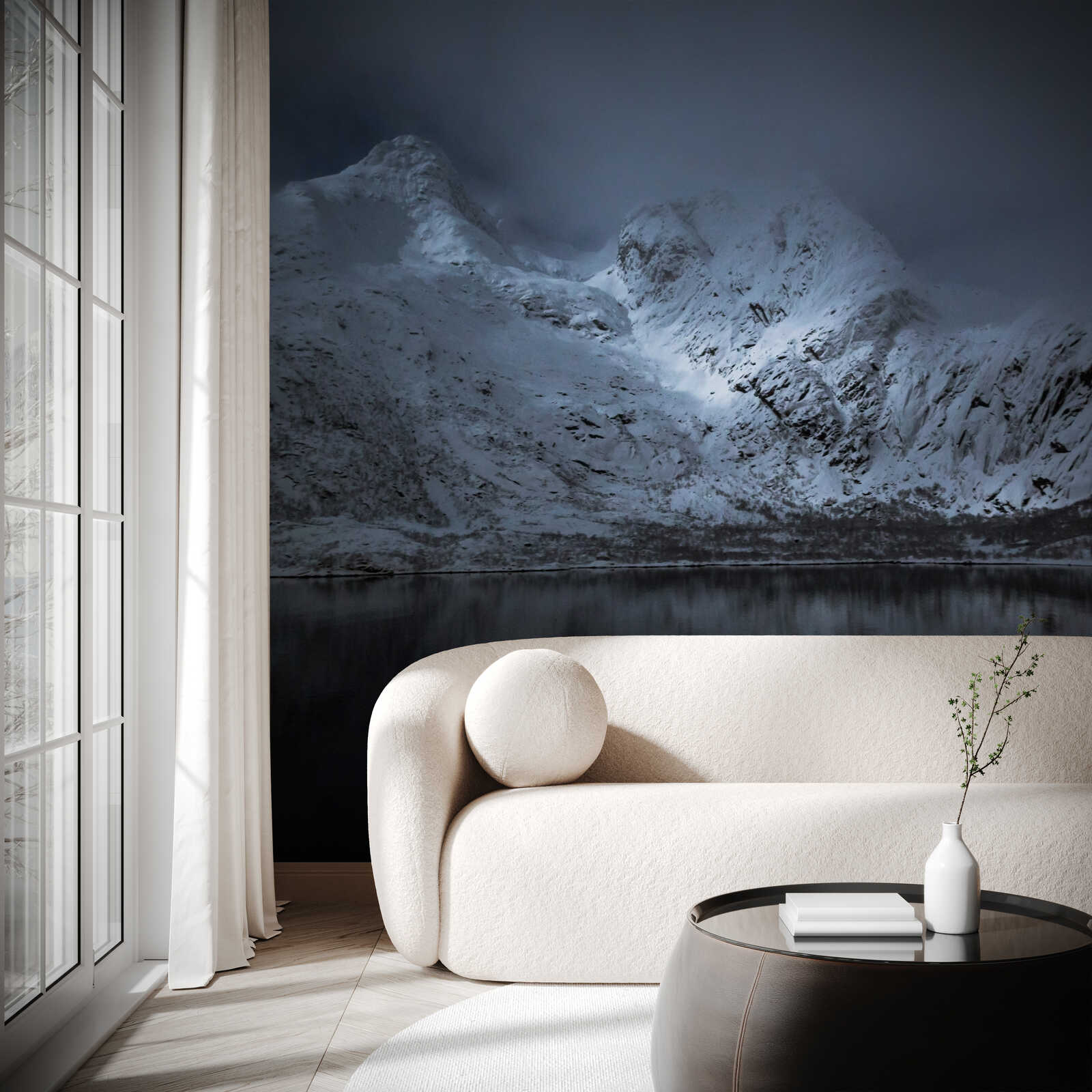 Wandtapete, Schneegebirge Wand, Wohnzimmer Dekor, Luxus Sofa, Tischdeko