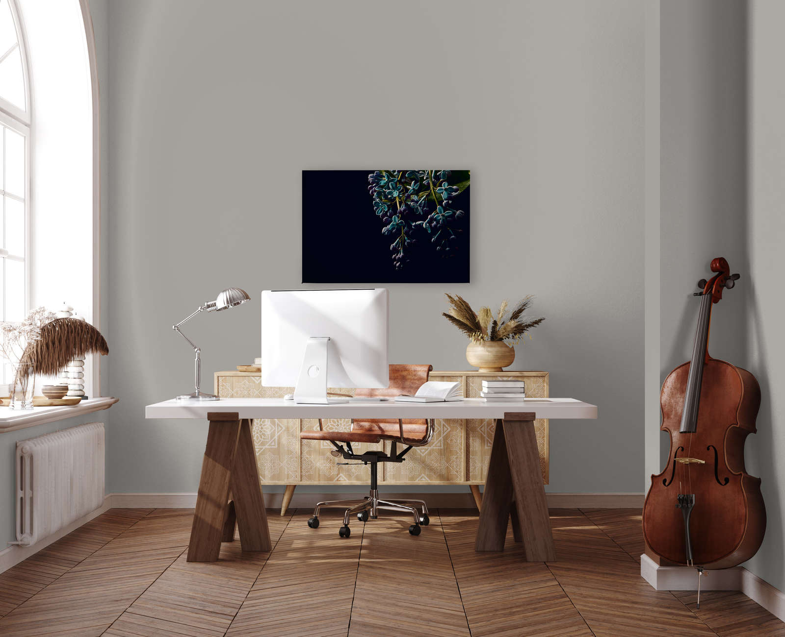             Leinwandbild Blumen auf schwarzen Hintergrund Close-Up – 0,90 m x 0,60 m
        