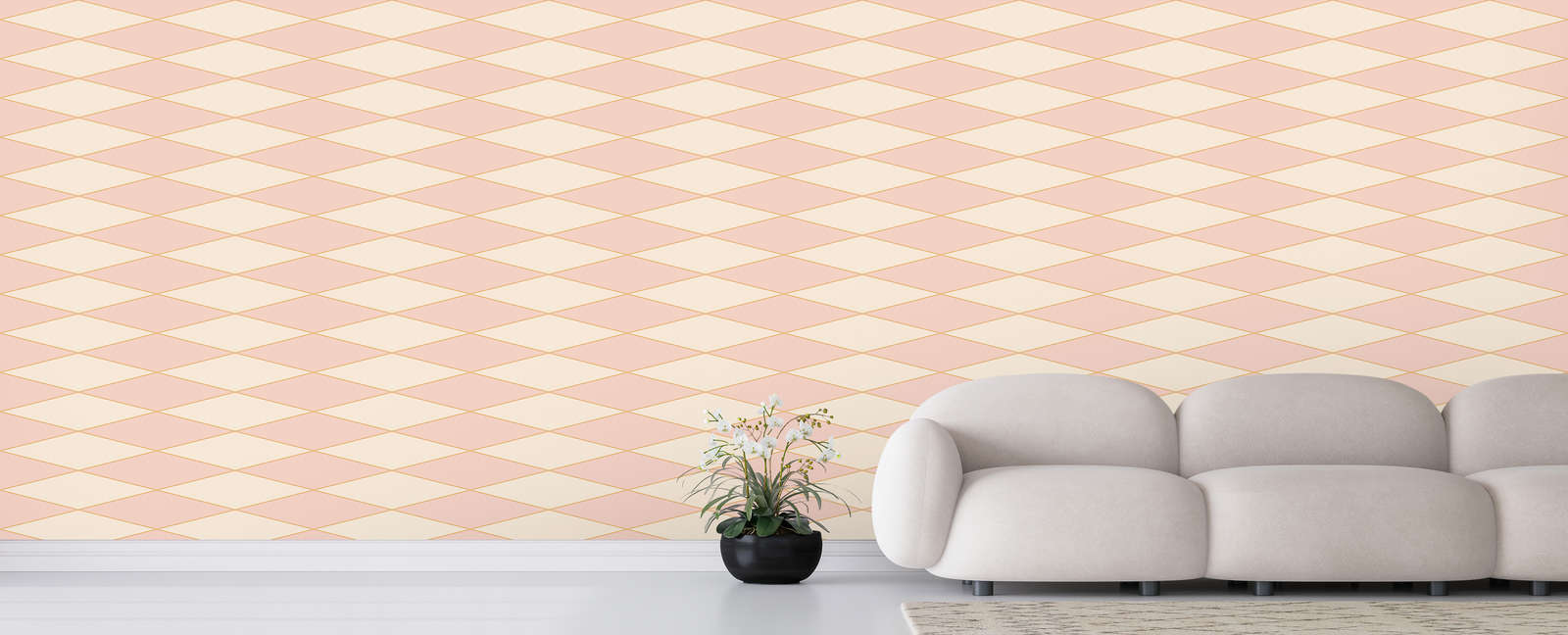             Retro 70s style diamond mural - pink, cream, orange | Premium smooth fleece
        
