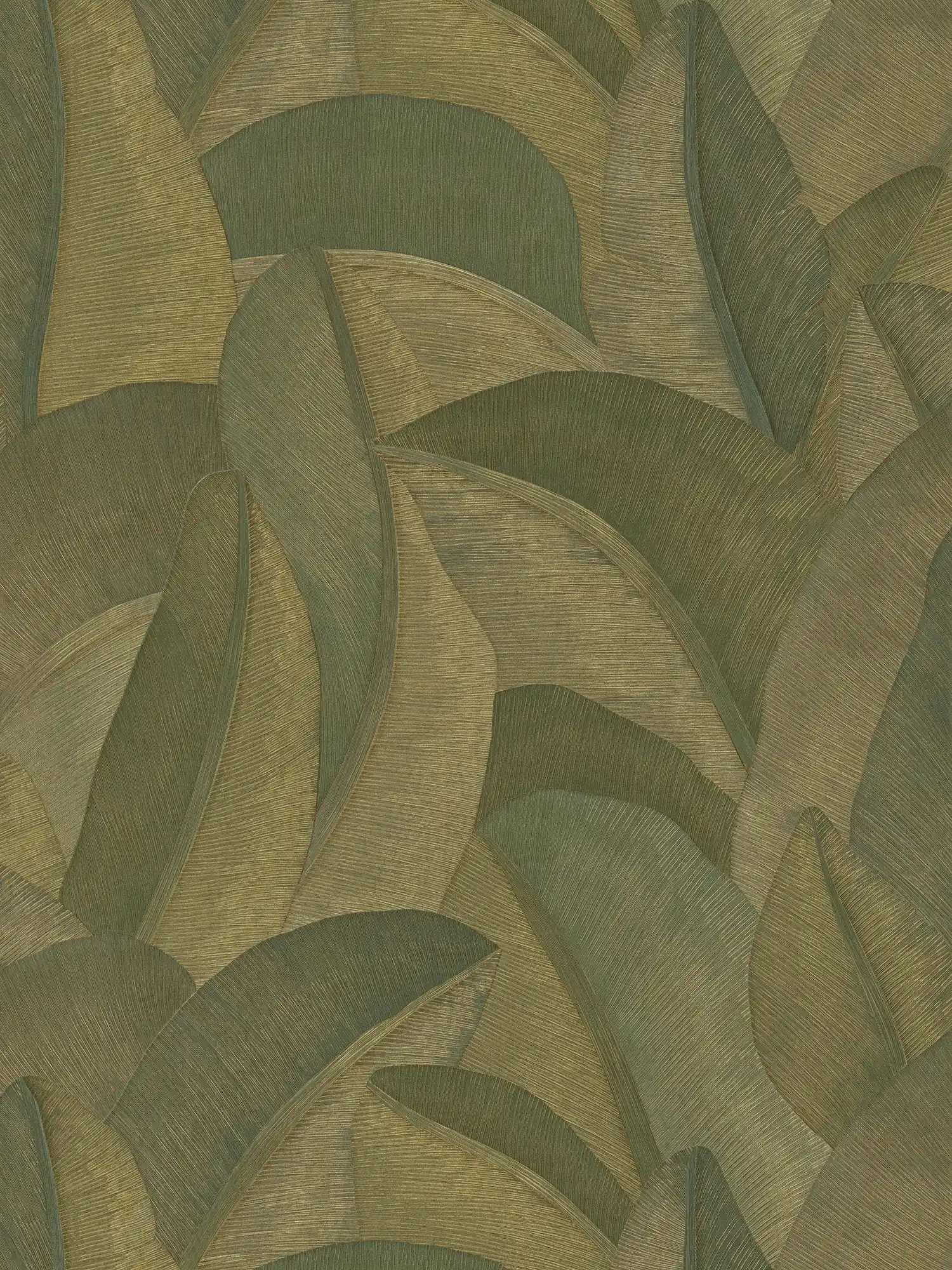 Moderne Vliestapete mit großflächigem Blättermotiv strukturiert – Grün, Metallic
