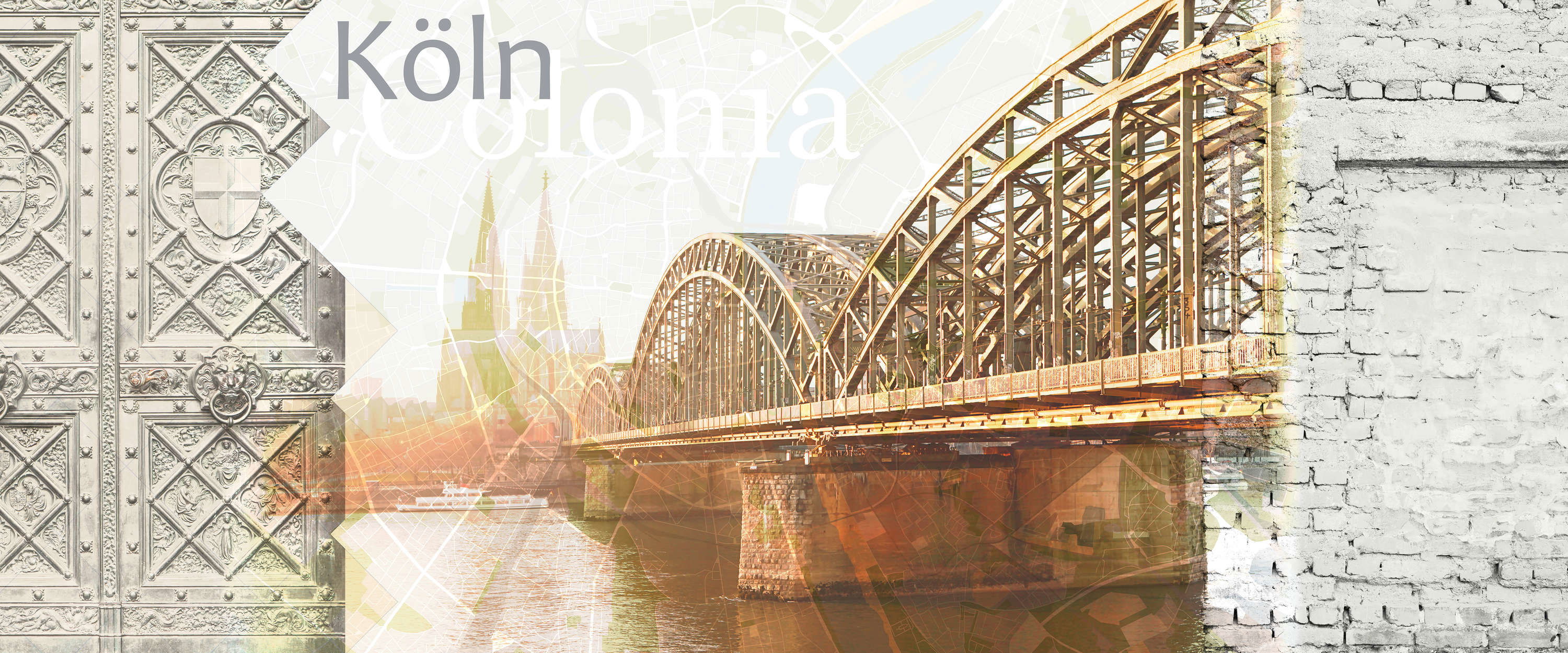             Architektur Design Vliestapete – Fototapete mit Hohenzollernbrücke aus Köln – Beige, Braun
        