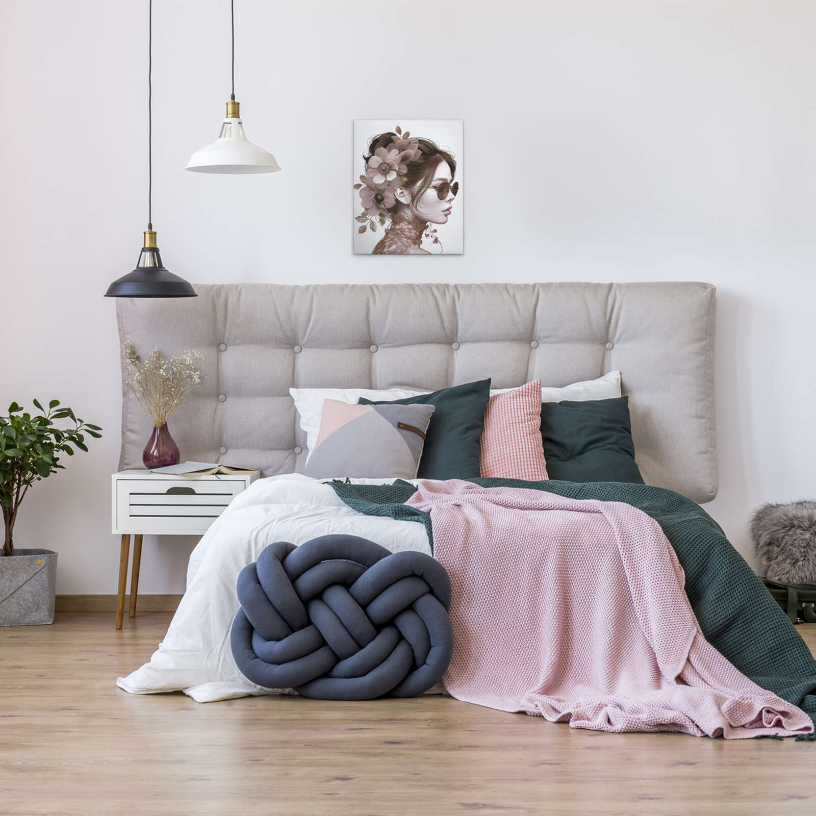             Leinwandbild Blumenportrait - Romantische Komposition in Sepia – 40 x 50 cm - Rosa, Grau
        