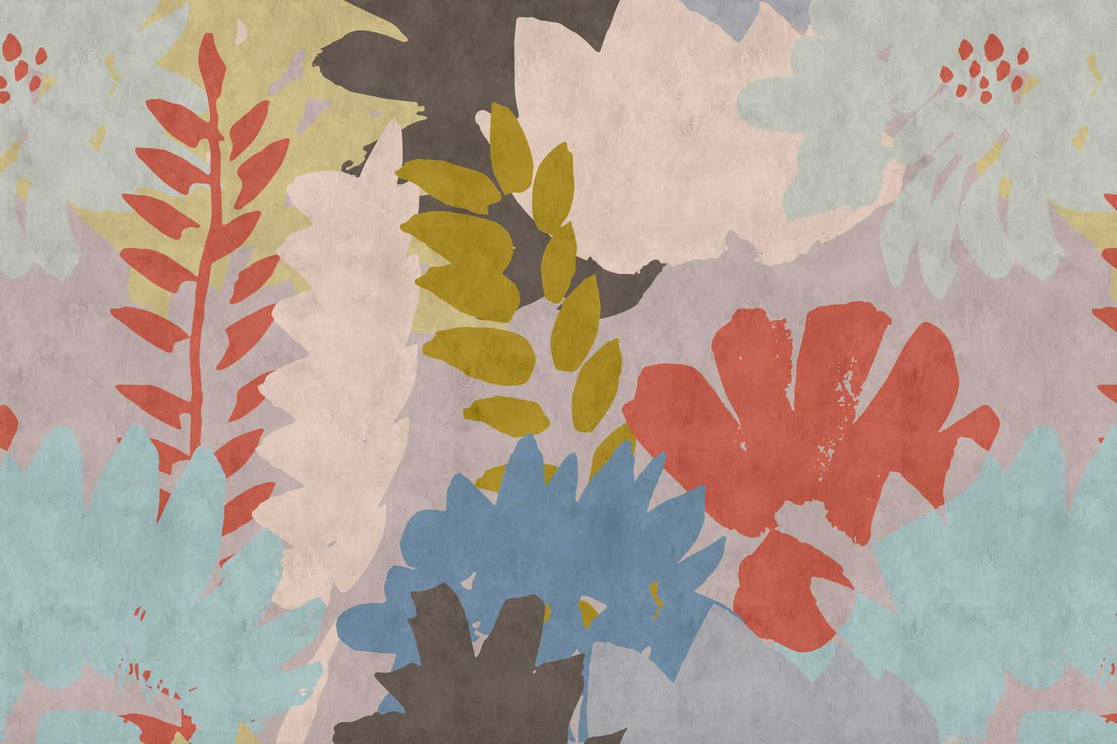 Floral Collage 3 - Abstraktes Leinwandbild in Löschpapier Struktur mit Blätter-Motiv – 0,90 m x 0,60 m