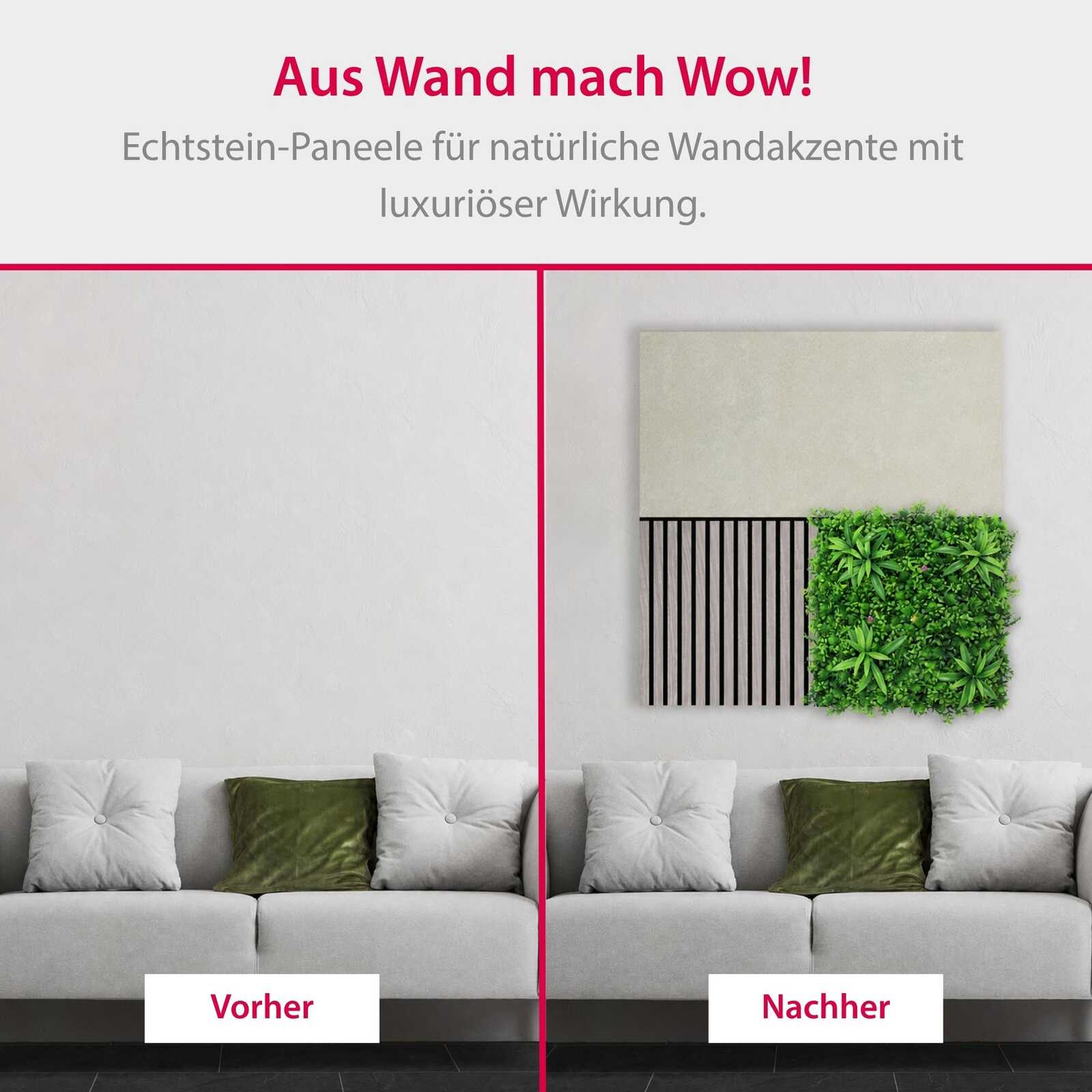 wandpaneel, echtstein, grünpflanze, wanddekor, sofa