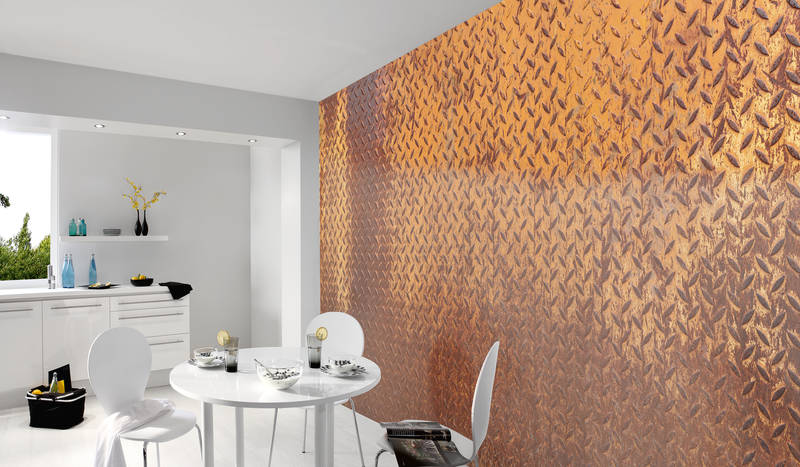 Esstisch, Stühle, Küche, Musterwand, Rostoptik