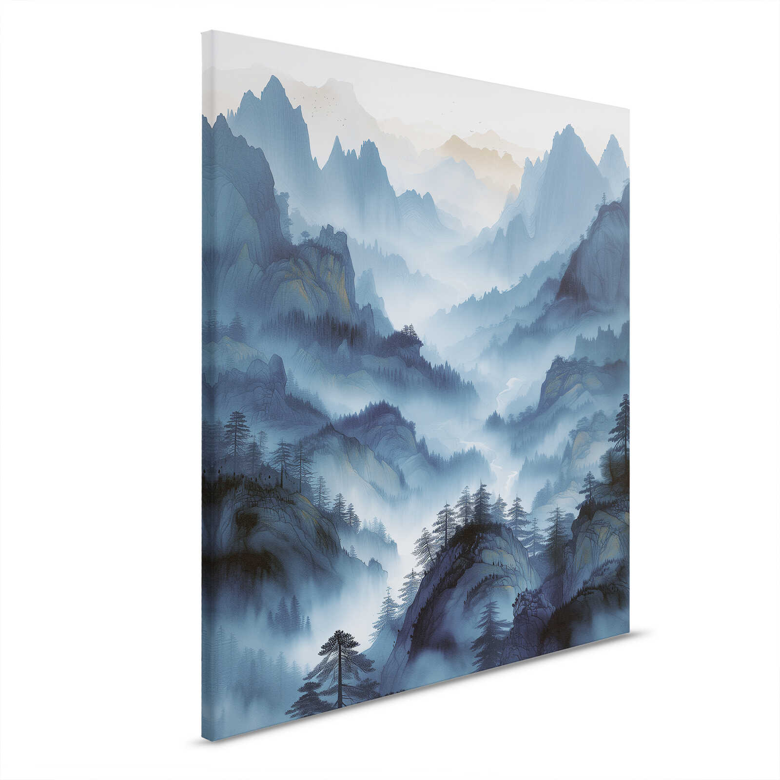         Leinwandbild Majestätische Berge - Blaues Nebelpanorama – 40 x 50 cm - Blau, Grau
    