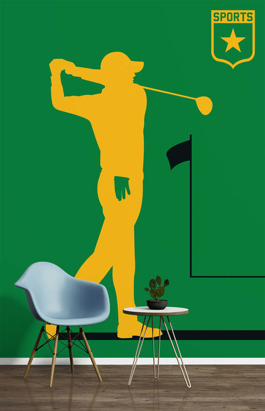 golf, golfer, silhouette, wandbild, grüner hintergrund
