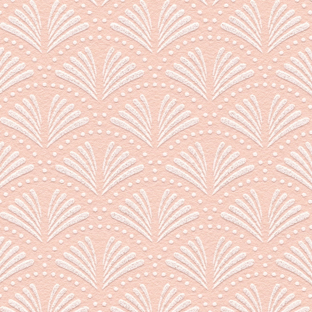 Glitzer Tapete Rosa mit Fächer Design im Retro Stil – Metallic, Rosa, Weiß