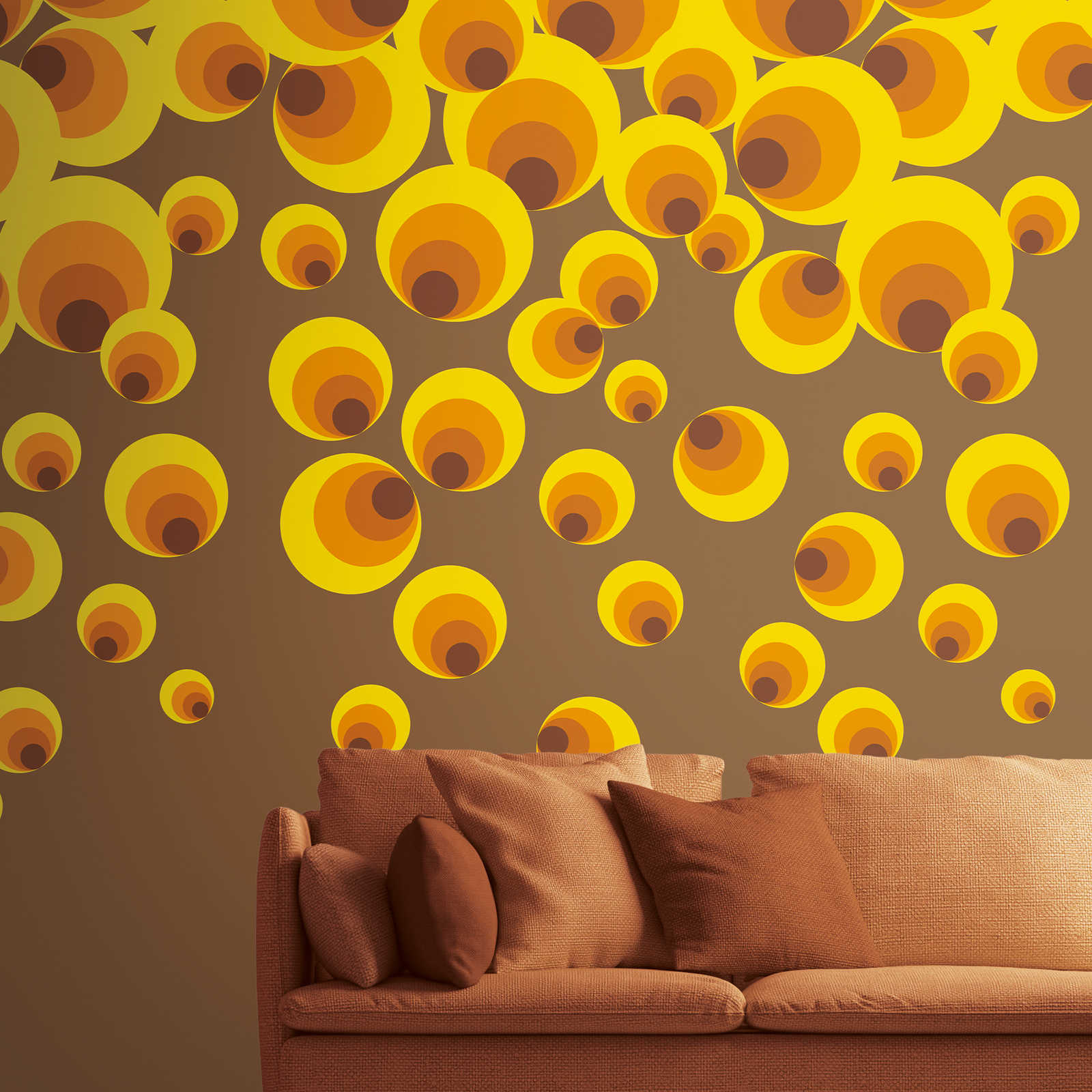         Papier peint intissé à grands motifs à pois style rétro - jaune, orange, marron
    