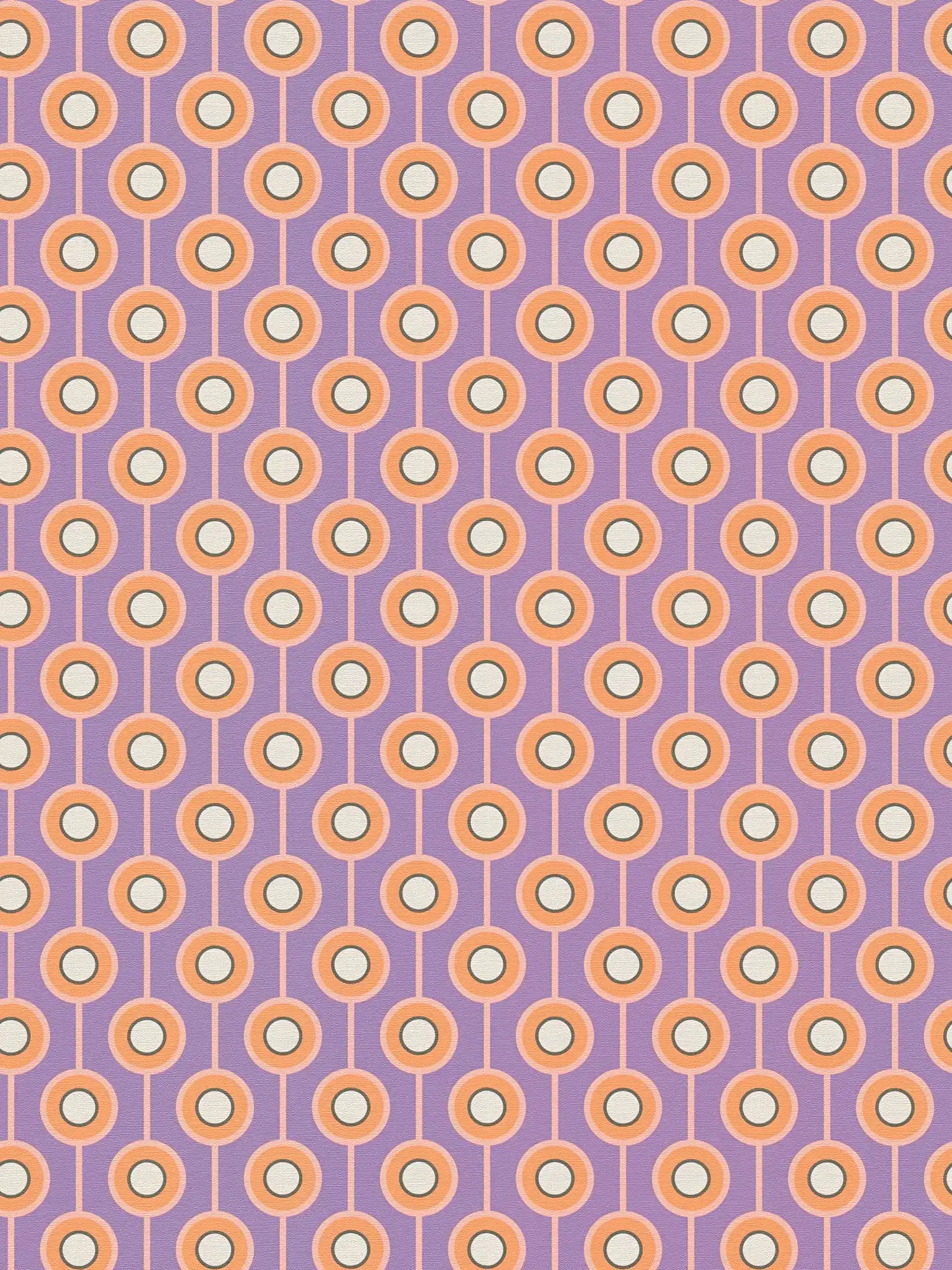 Abstrakte Kreis Bemusterung auf Vliestapete im Retro Stil – Lila, Orange, Beige
