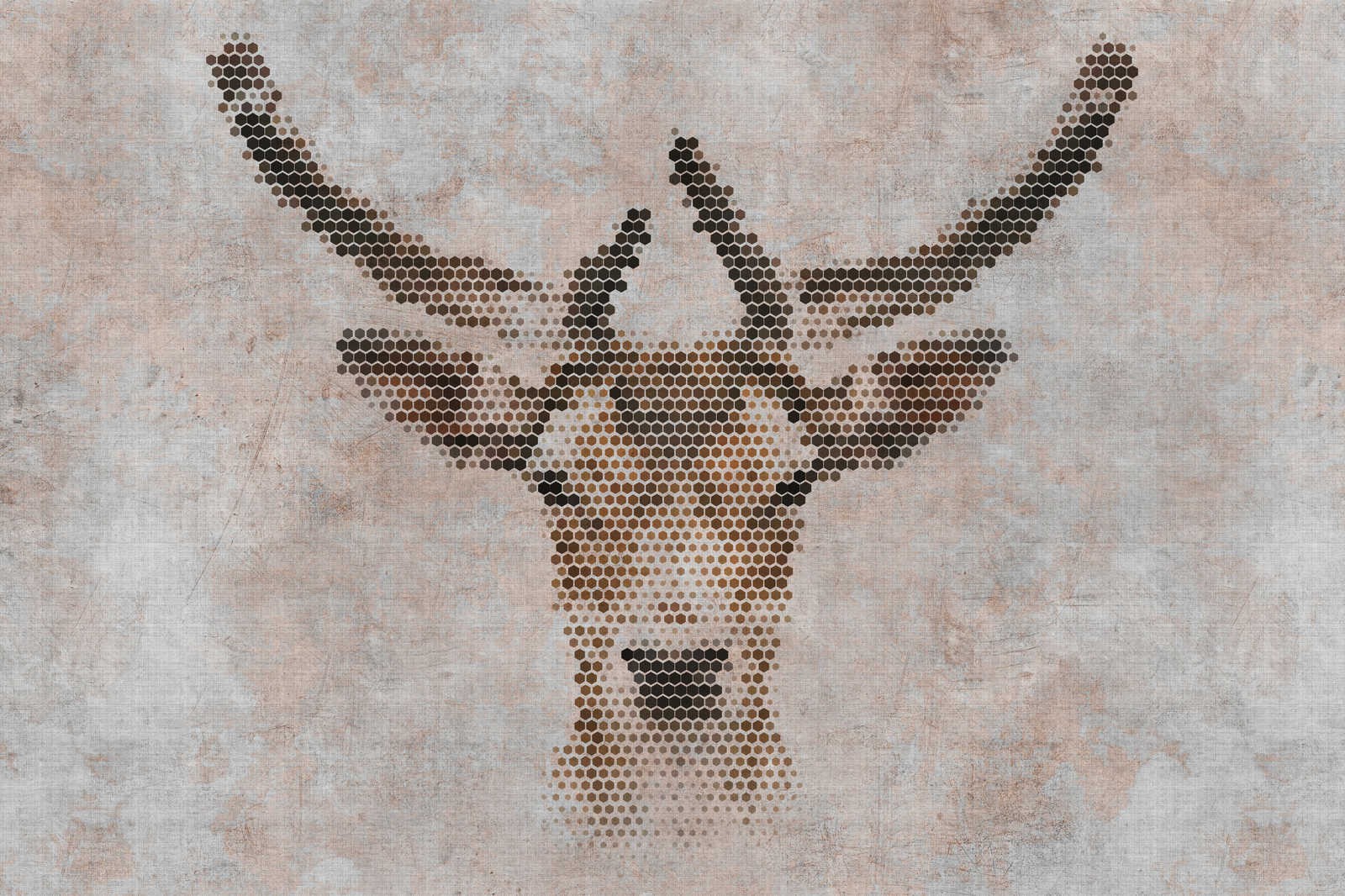             Big three 3 - Leinwandbild, Betonoptik mit Hirsch in naturleinen Struktur – 0,90 m x 0,60 m
        