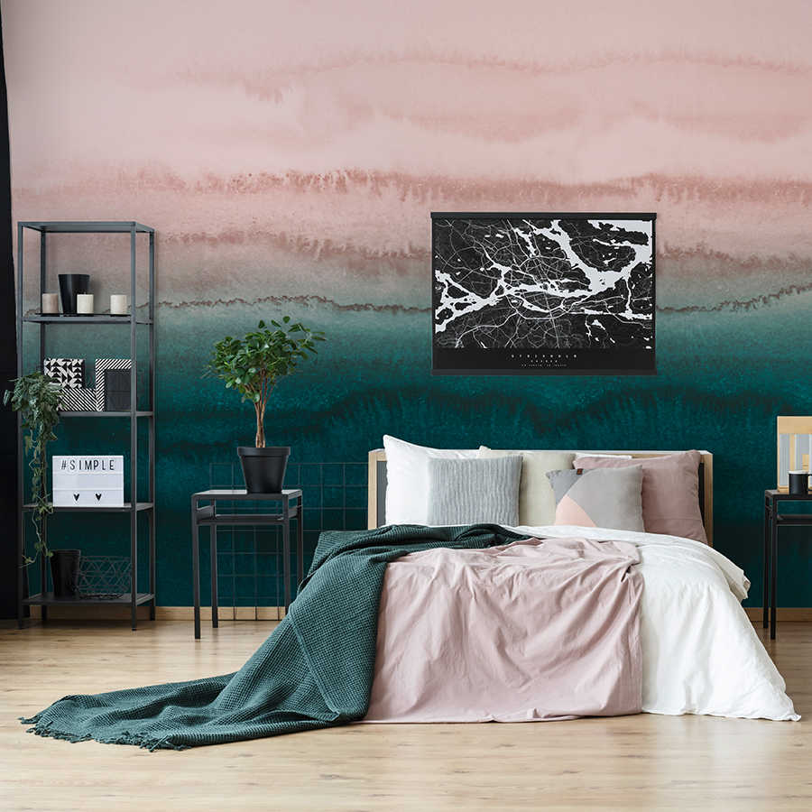 Bett, Bettwäsche, Wandbild, Schwarz-Weiß-Muster, Deko-War