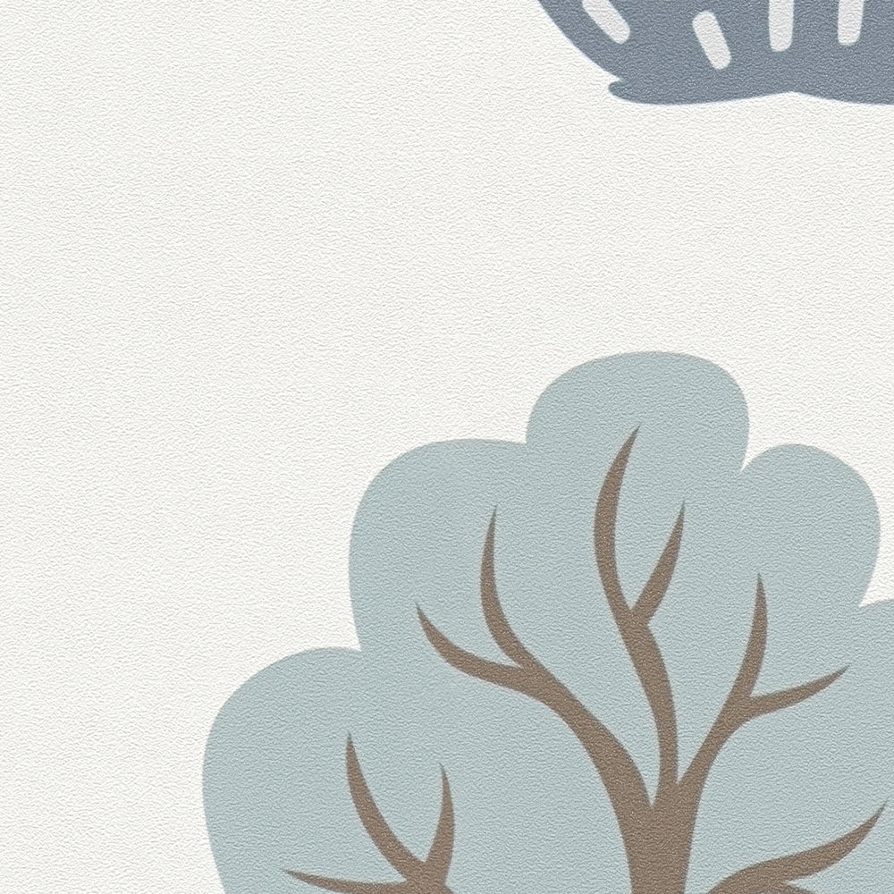 Vliestapete mit minimalen Wald-Motiv mit Bäumen – Creme, Grün, Braun