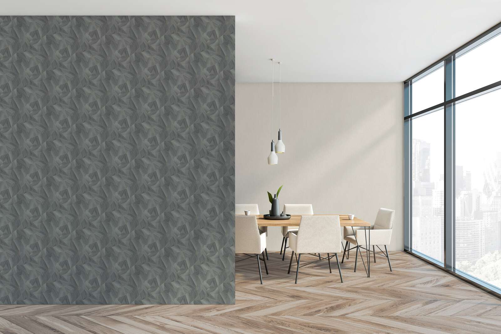 Holztapete geometrisches Muster &amp; Metallic-Effekt – Grau, Schwarz