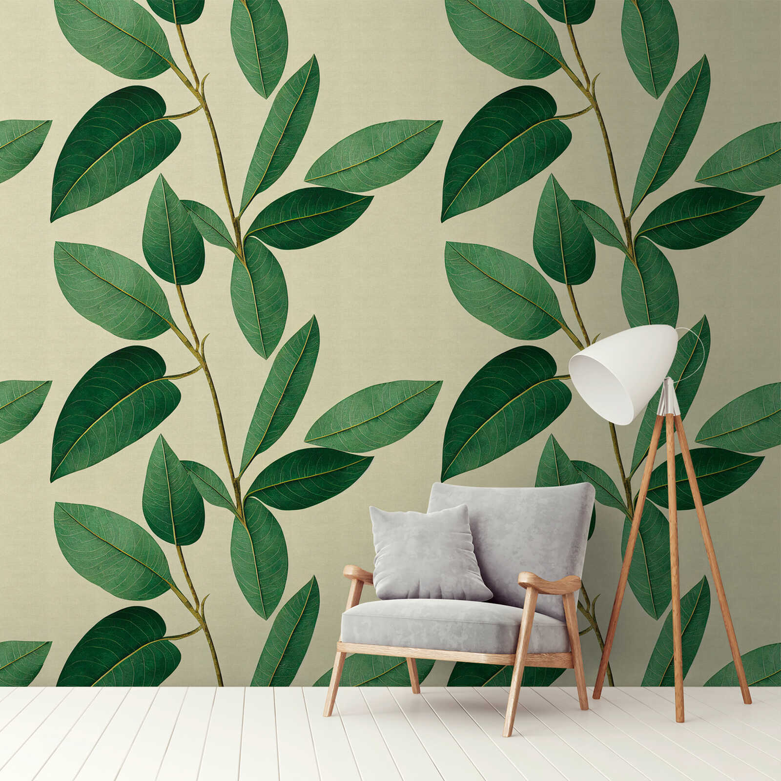         Non-woven wallpaper with a large leaf motif for a natural and botanical look - green, brown
    