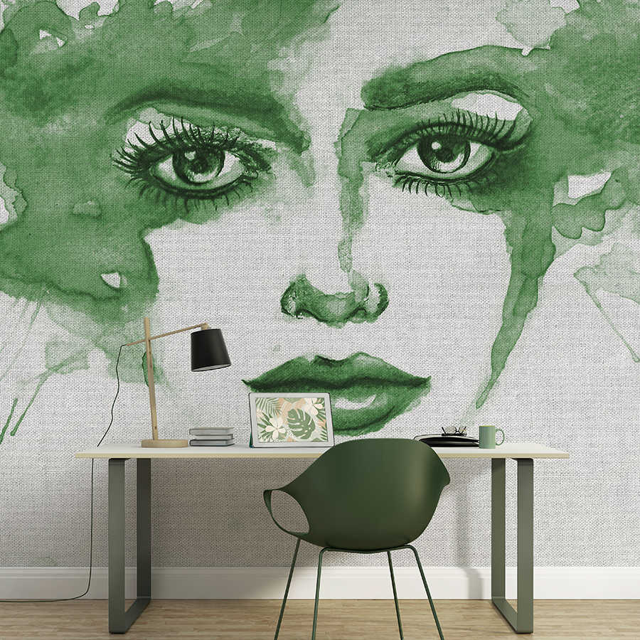  Wandbild,  grüne wand,  gesicht mural,  wohnzimmer dekor,  tischlampe