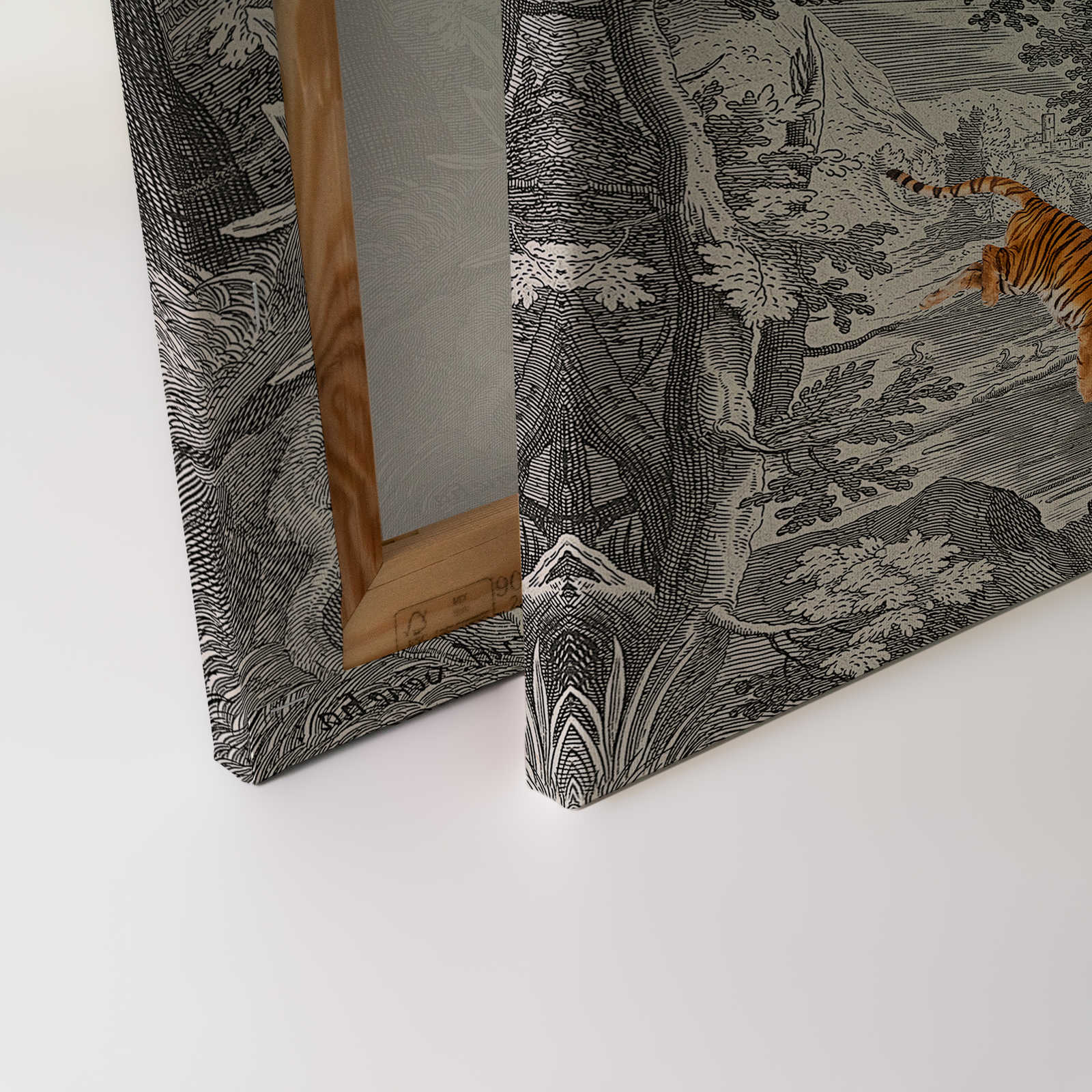 Fancy Forest 2 - Leinwandbild Landschaftsbild Klassik mit Tiger – 0,90 m x 0,60 m