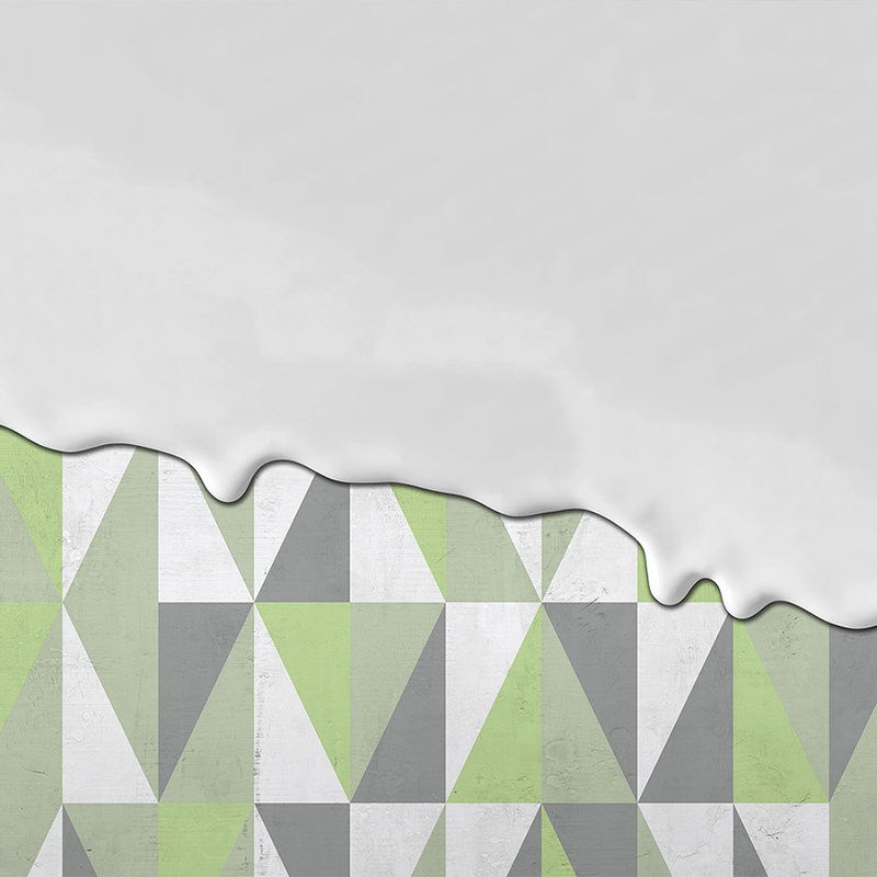         Kreative Fototapete – Vliestapete mit überlaufender Struktur und Retro Geometrie – Grau, Grün
    