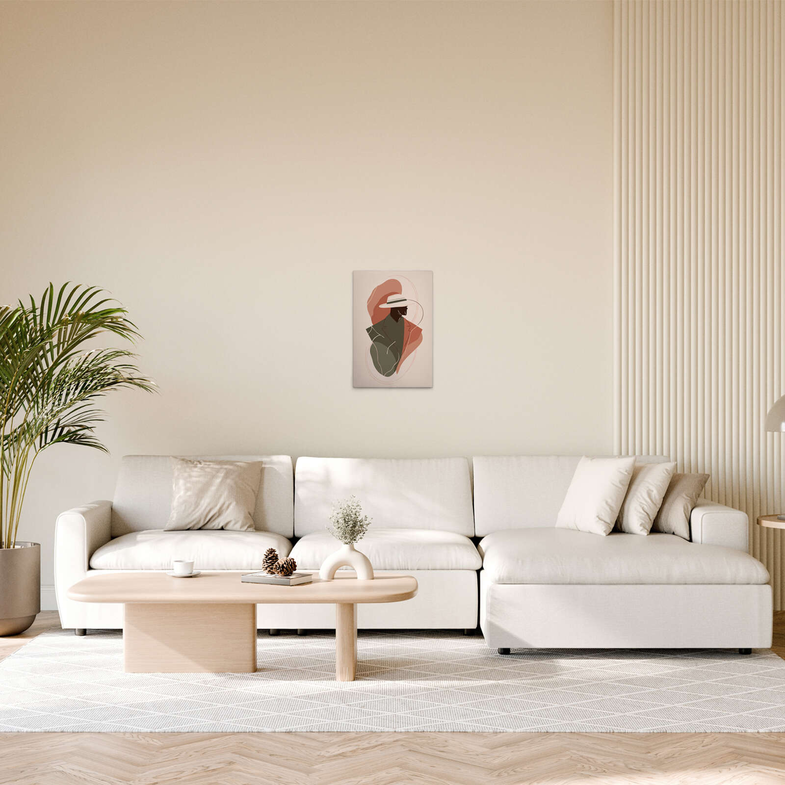             Eleganz und Stil - Zeitloses Portrait mit minimalistischen Formen auf Leinwand – 30 x 45 cm - Beige, Orange
        