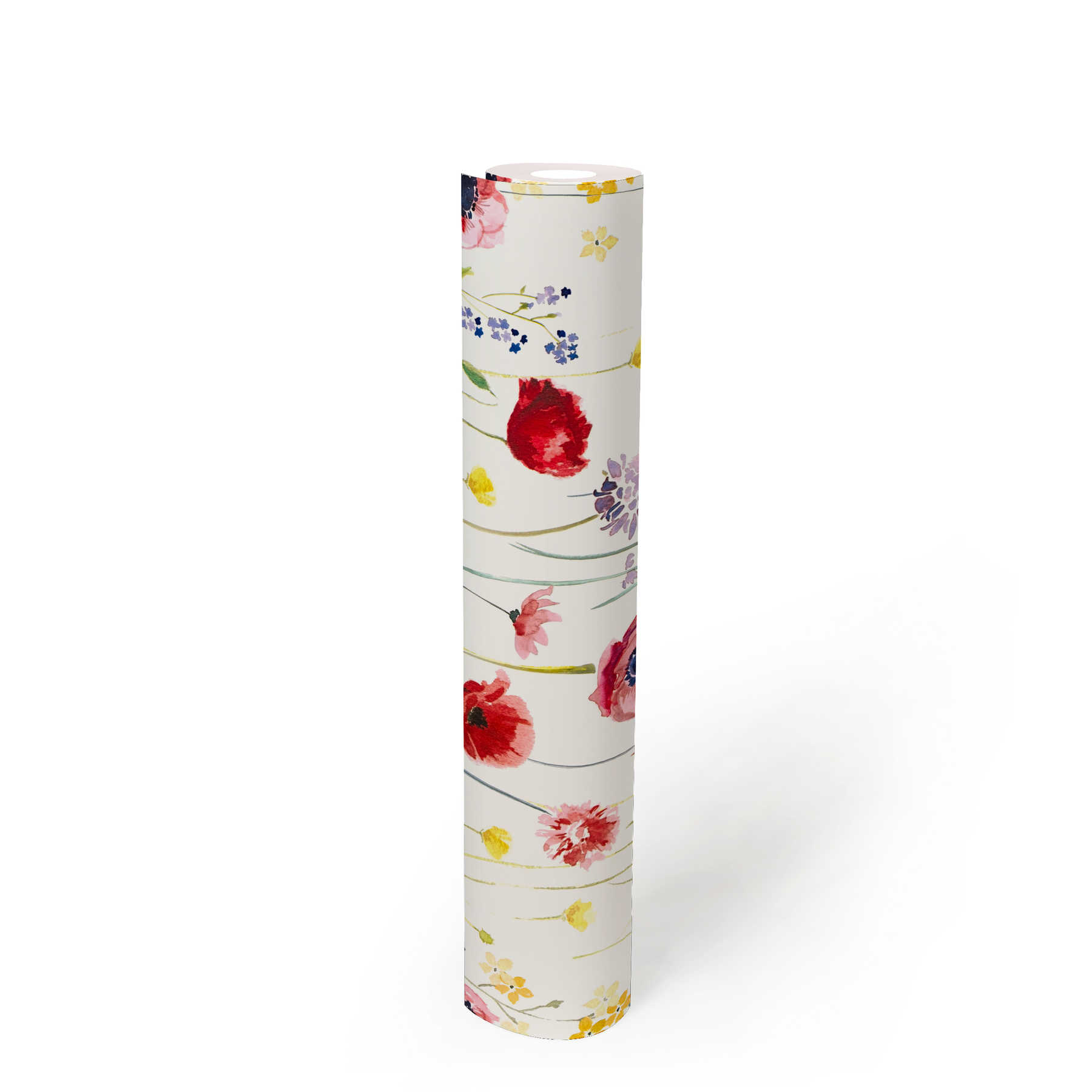Blumen Papiertapete Blüten Aquarell – Bunt, Weiß