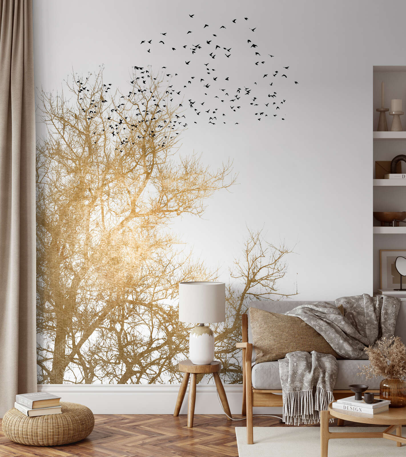 Wandtattoo, Baum Silhouette, Vogel Schwarm, Wohnzimmer Deko, Mural