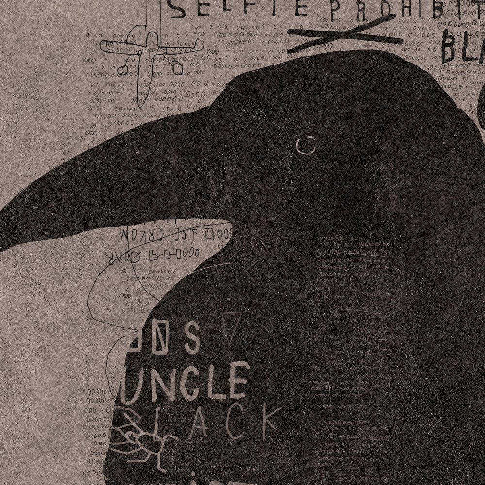 Fototapete schwarzer Rabe mit Scribble Muster