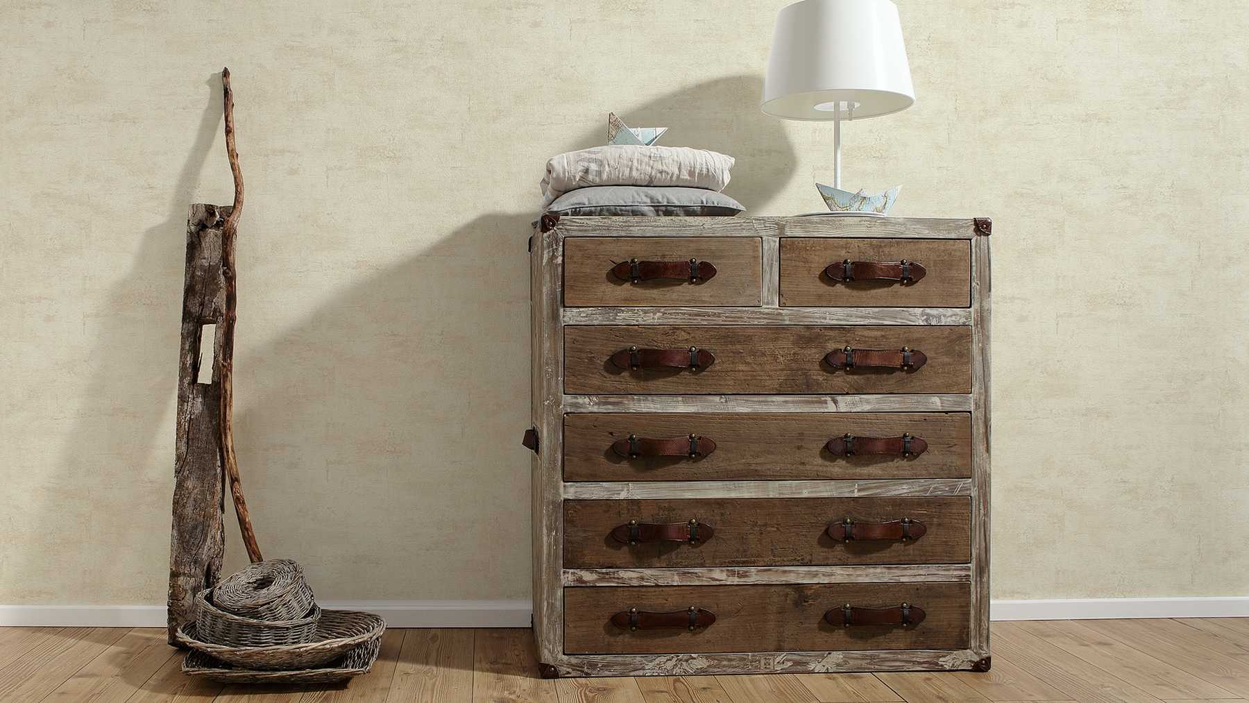             Strukturtapete mit hellbeiger Putz-Optik – Beige, Braun
        