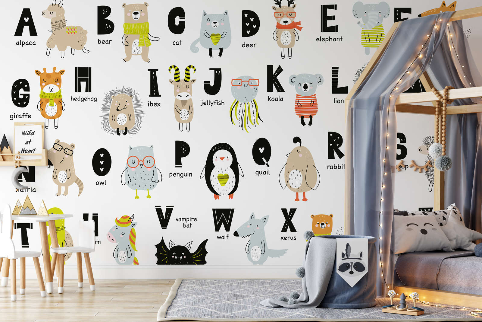             Fototapete Alphabet mit Tieren und Tiernamen – Glattes & mattes Vlies
        