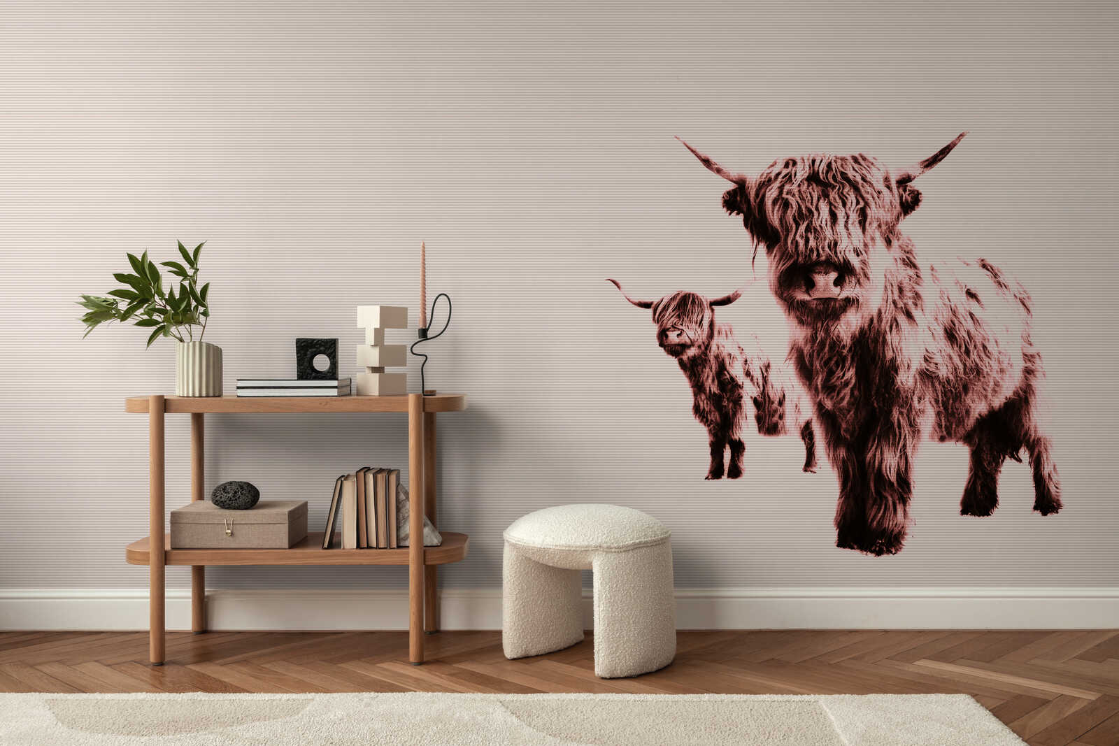 Highland-Kuh Wandbild, Wandkunst, Tiergrafik, Wohnkultur, Holzregal