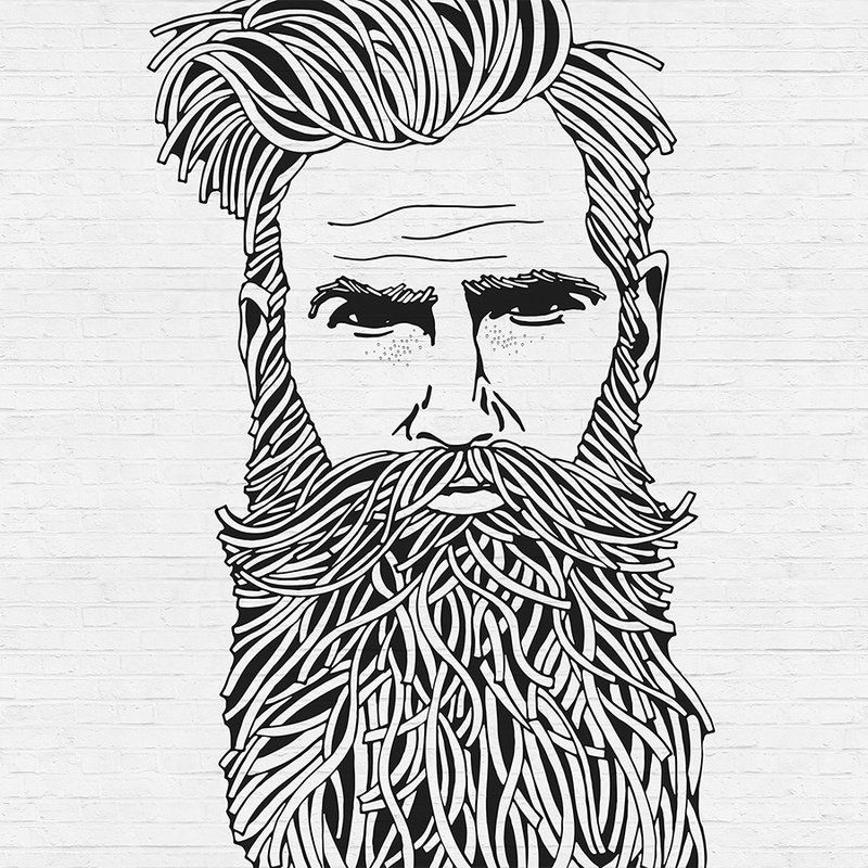         Weiße Fototapete Steinoptik mit Männer Portrait im Zeichenstil
    