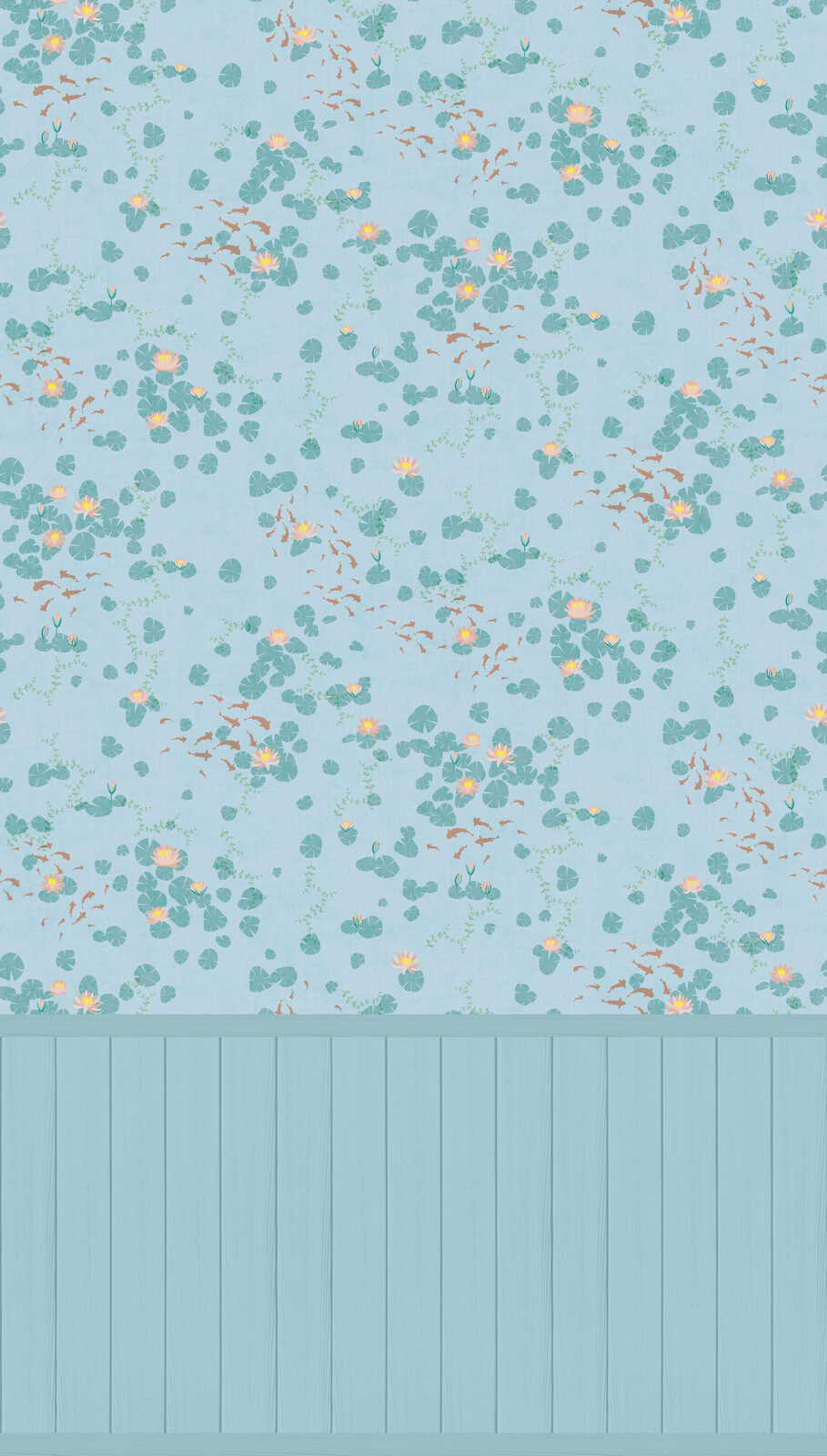             Blütenmeer Vliestapeten-Panel 159cm Breite x 280cm Höhe – Zartes Blumenmuster in fröhlichen Pastelltönen, glatte Oberfläche – Bunt, türkis
        