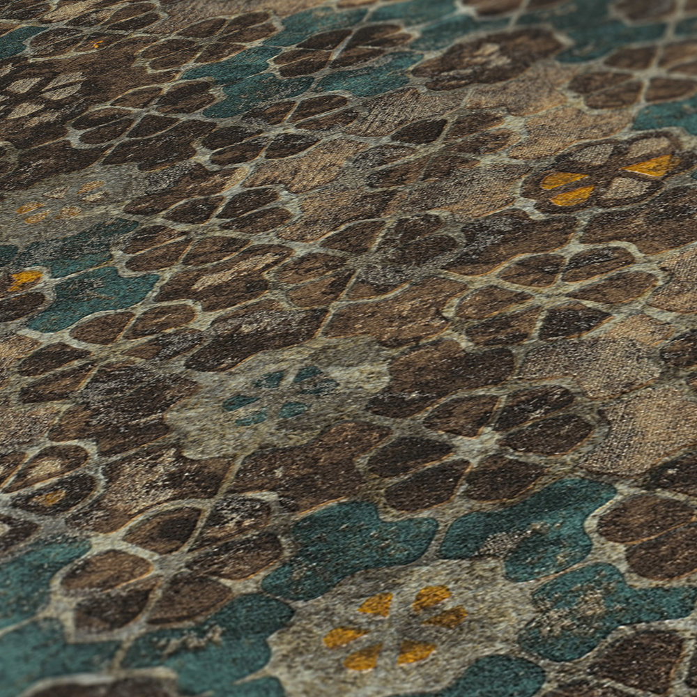             Vliesbehang tegellook met goudglans - bruin, groen
        