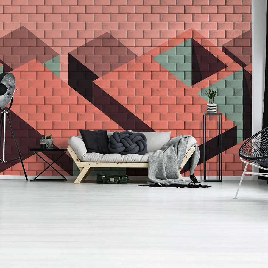 geometrische Wand, Wohnzimmer, Sofa, Möbel, Schwarz-weißer Akzent