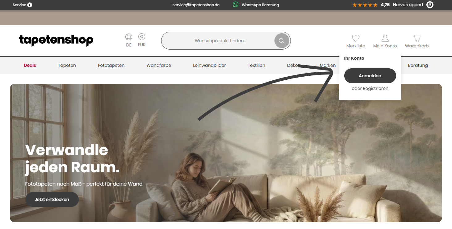 Wandtapete, Möbeltapete, Wohnzimmer, Wandbild, Pflanzenmuster
