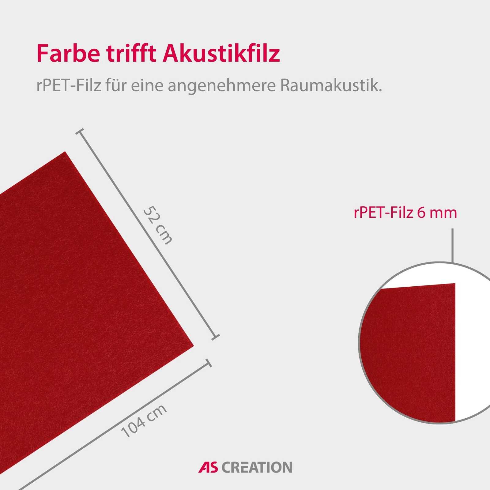 rPET-Film, Akustikfilz, Rot, Maße-52cm-104cm, 6mm-dicke