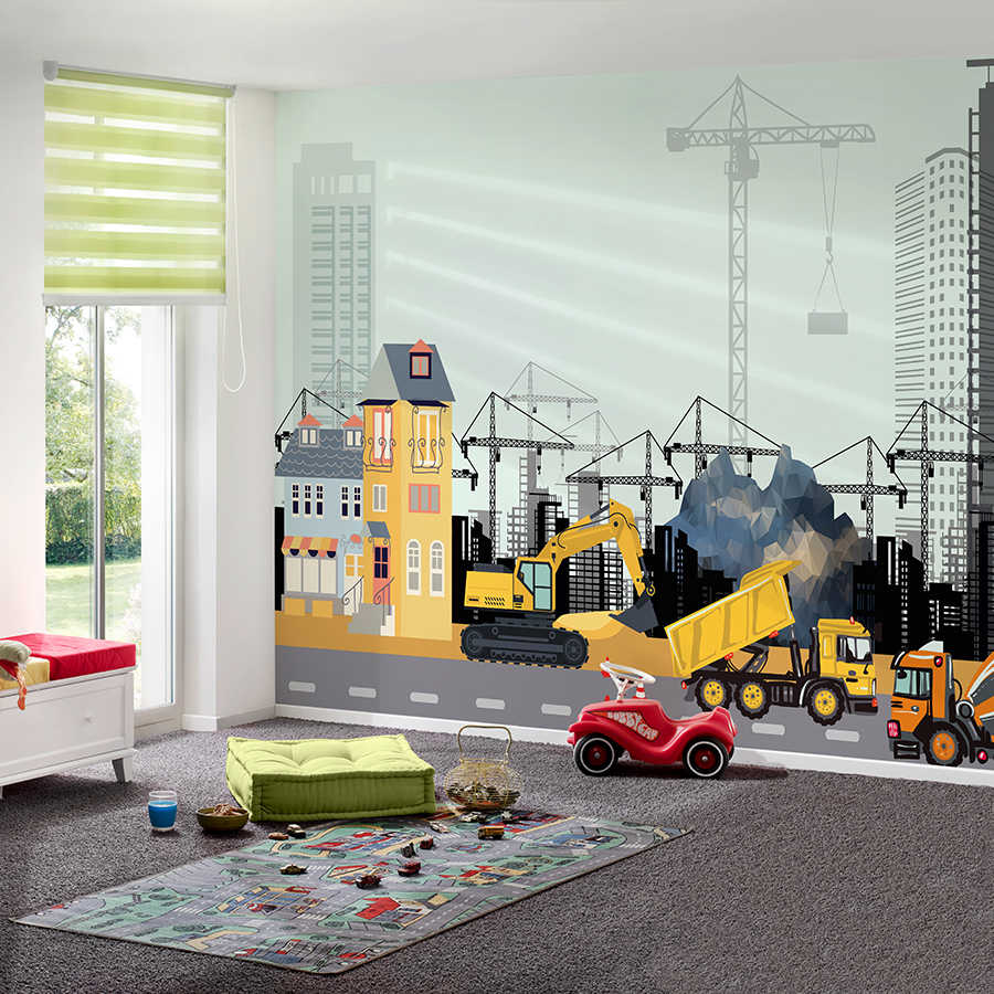 Kinderzimmer, Wandbild, Bauarbeiten, Kran, Baustelle
